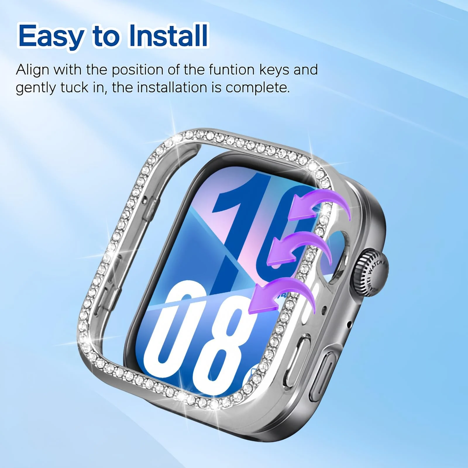 DL3 Mobilak Bling Case Without screen protector for Huawei Watch Fit 4, Hard PC Frame Case, Crystal Diamonds Bumper Cover for Women Girls, Slim Protective Cover for Huawei Watch Fit 4 - Silver