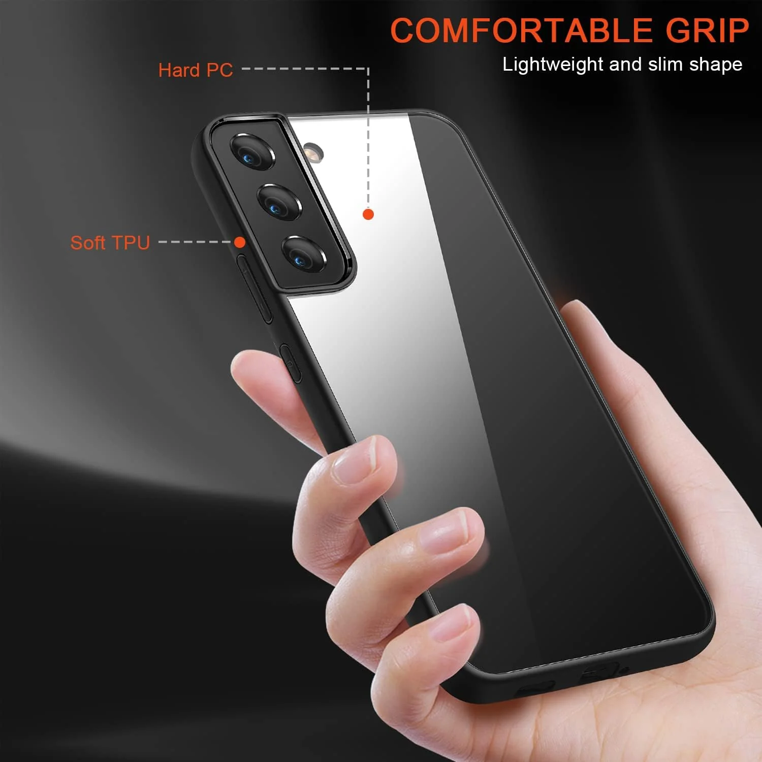 DL3 Mobilak Case Compatible With Samsung Galaxy S22, Clear Case Shockproof Hard PC +Soft Silicone [Not Yellowing] Transparent Protective Slim Case Phone - Black