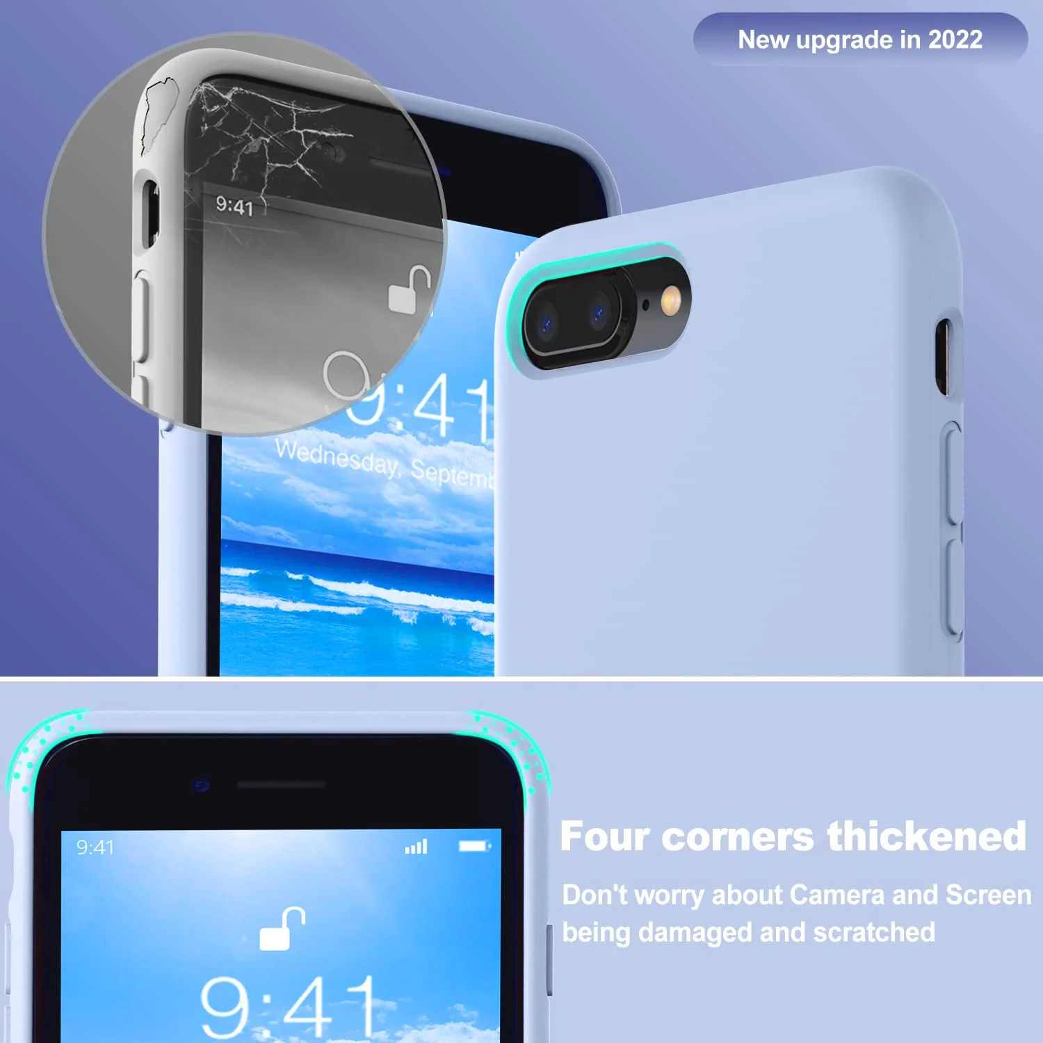 DL3 Mobilak Liquid Silicone Protective Case with Soft Microfiber Lining for iPhone 7 Plus / iPhone 8 Plus - Baby Blue