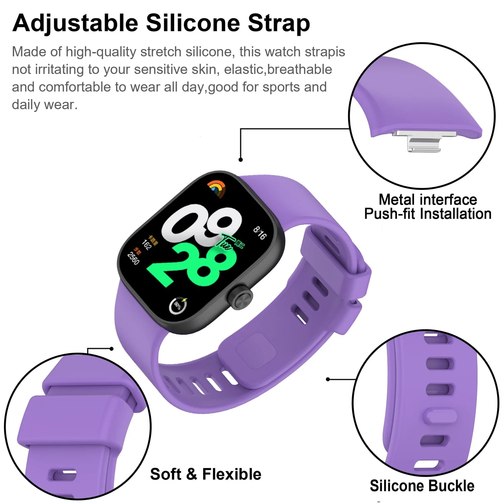 DL3 Mobilak Bracelet Compatible with Xiaomi Redmi Watch 6/5/4 / Xiaomi Smart Band 10 Pro/9 Pro/8 Pro, Soft TPU Replacement Strap Sports, Strap for Men and Women - Purple