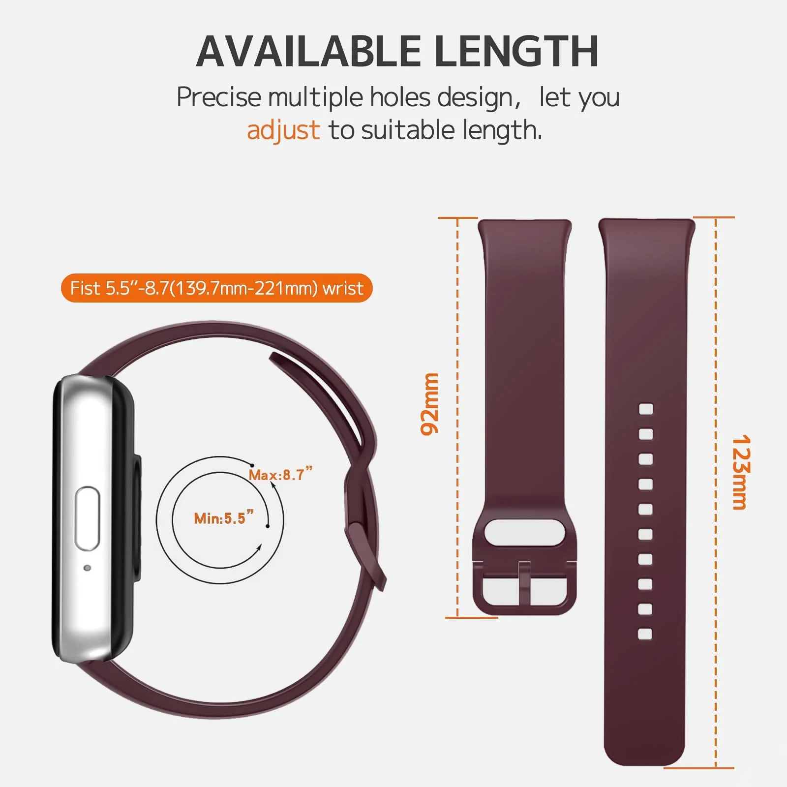 DL3 MOBILAK Silicone Bracelet for Samsung Galaxy Fit 3 Strap, Soft Silicone Sport Replacement Strap For Women/Men, Adjustable Waterproof Sports Band - Wine Red