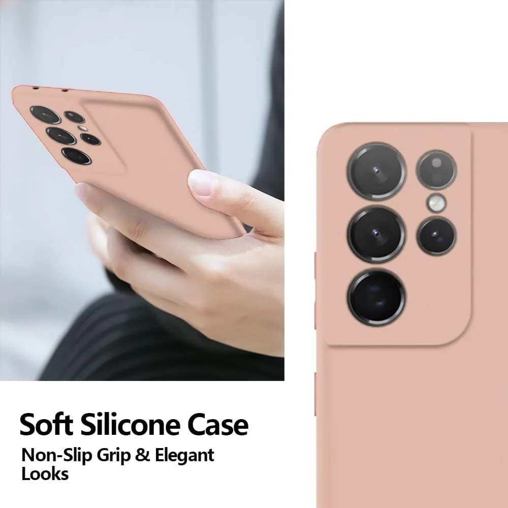 DL3 Mobilak Soft Silicone Protective Case for Samsung Galaxy S21 Ultra 5G with Microfiber Lining and Shockproof Design - Light Orange