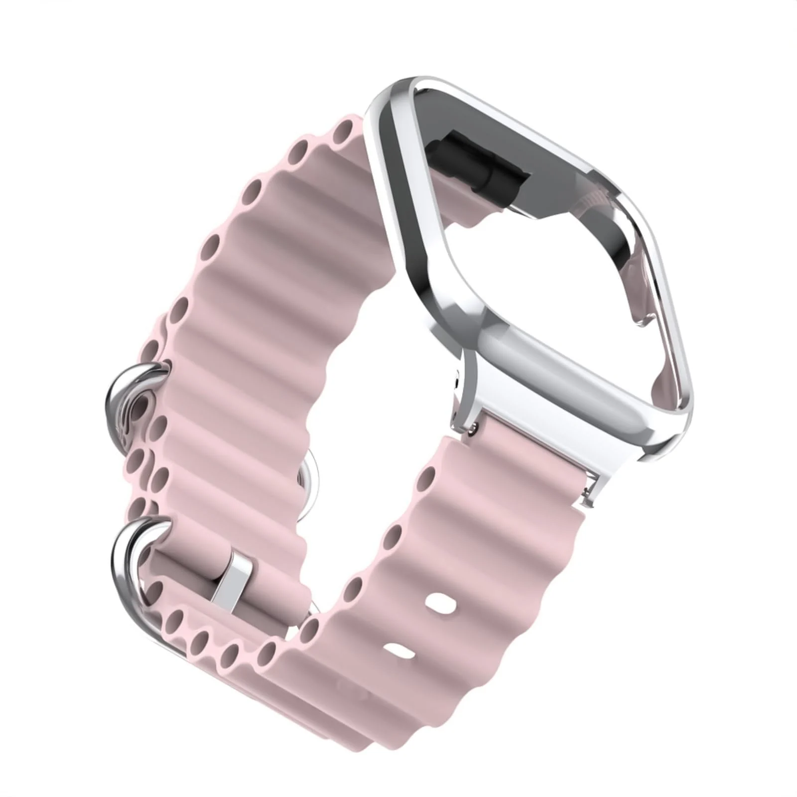 DL3 Mobilak Ocean Strap Compatible with Xiaomi Redmi Watch 3, Adjustable Silicone Strap with Metal Buckle, Band With Frame Metal Women Men Replacement Strap - Pink