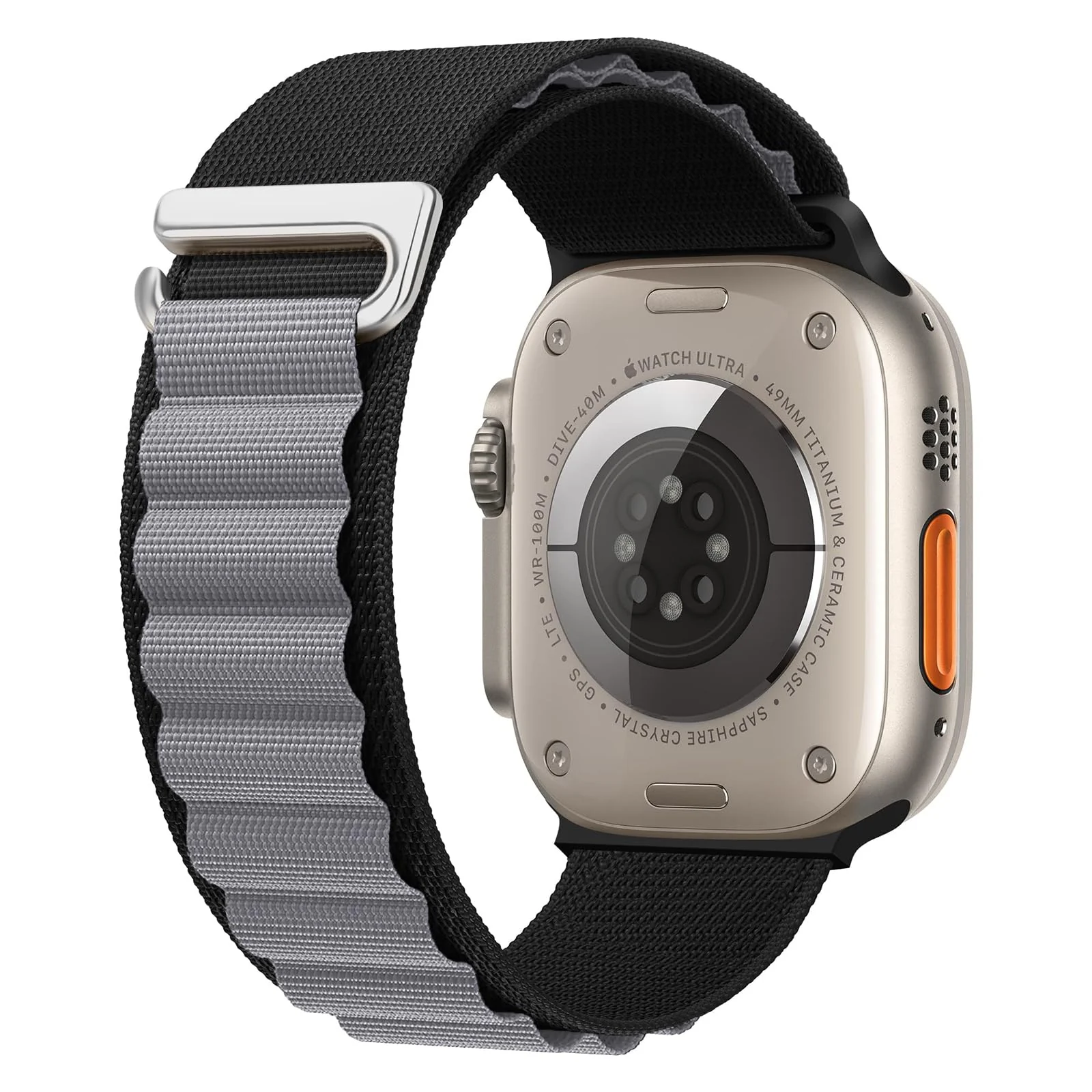 DL3 Mobilak Alpine Loop Nylon Band Compatible with Apple Watch Ultra Band 49mm 45mm 44mm 42mm, Adjustable with Metal C-Hook Strap for iWatch Ultra 2, Series SE/9/8/7/6/5/4/3/2/1 - Black Grey