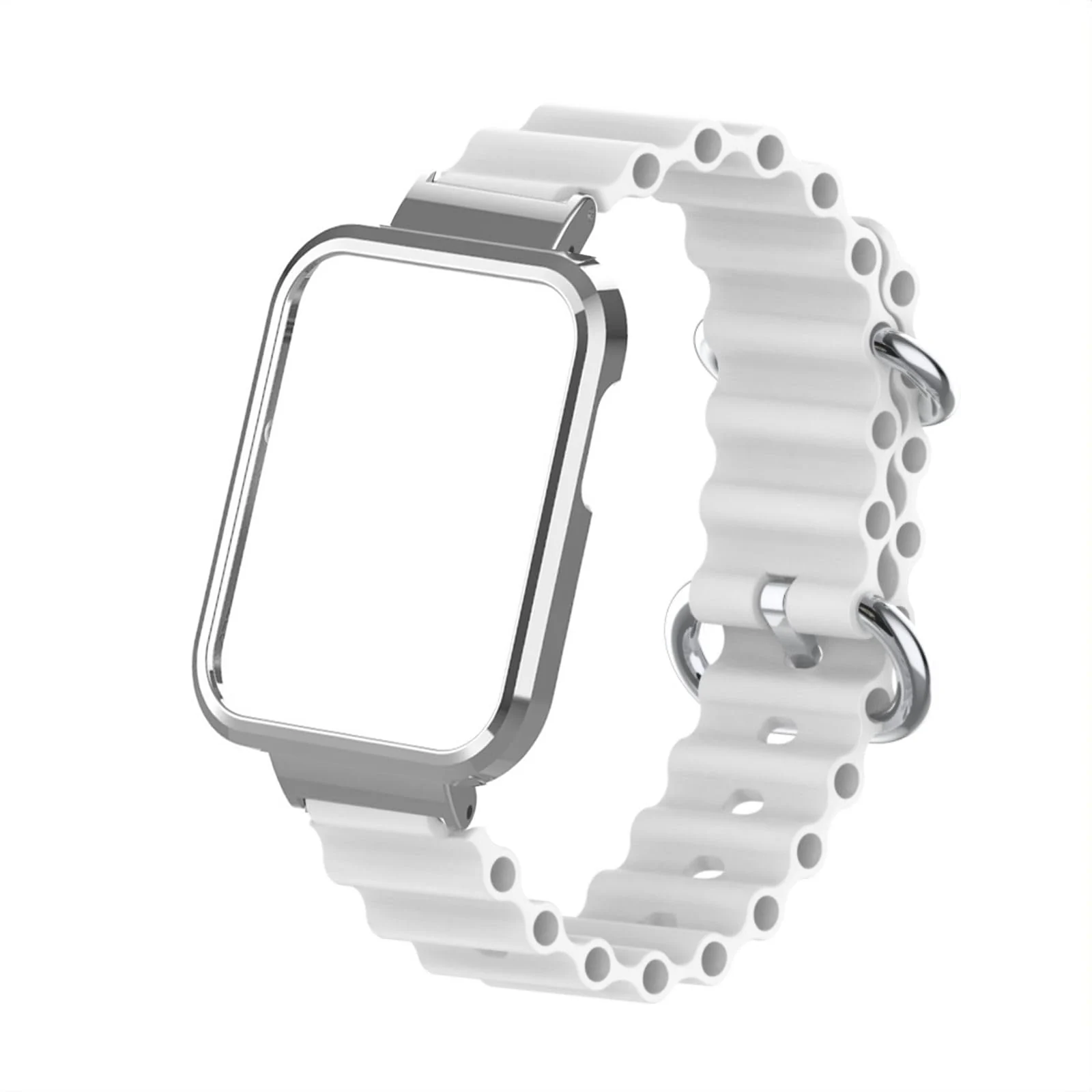 DL3 Mobilak Ocean Strap Compatible with Xiaomi Mi Watch Lite/Redmi Watch, Adjustable Silicone Strap with Metal Buckle, Band With Frame Metal Women Men Replacement Strap - White