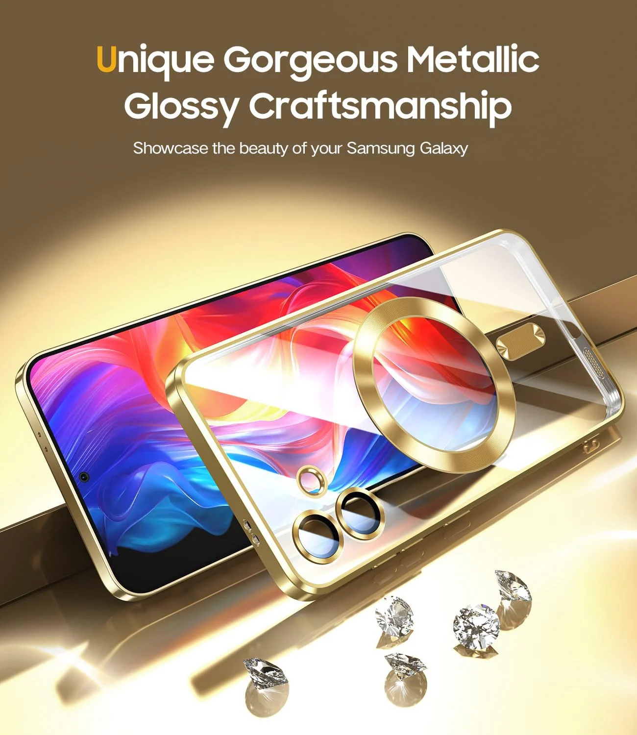 DL3 Mobilak Clear MagSafe-Compatible TPU Case and Camera Lens Protector for Samsung Galaxy A06 - Gold