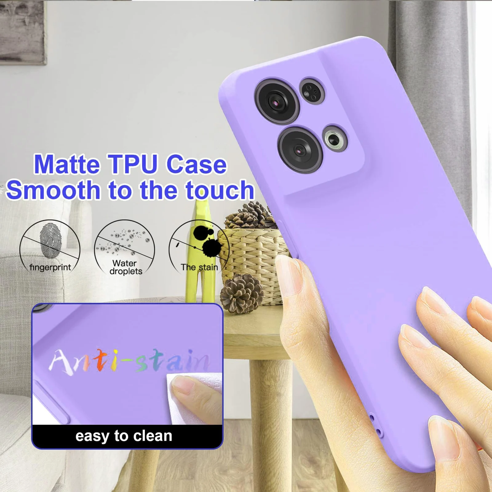 DL3 Mobilak Soft Silicone Protective Case for OPPO Reno 8 5G with Microfiber Lining and Shockproof Design - Lavender