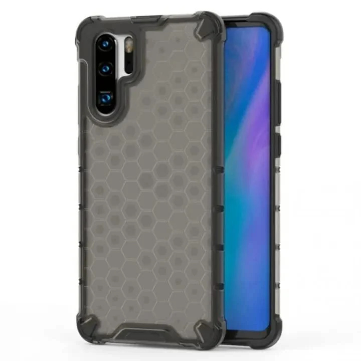 DL3 Mobilak Honeycomb Protective Case for Huawei P30 Pro, Shock-absorbing protection, Transparent design, Slim, lightweight profile - Black