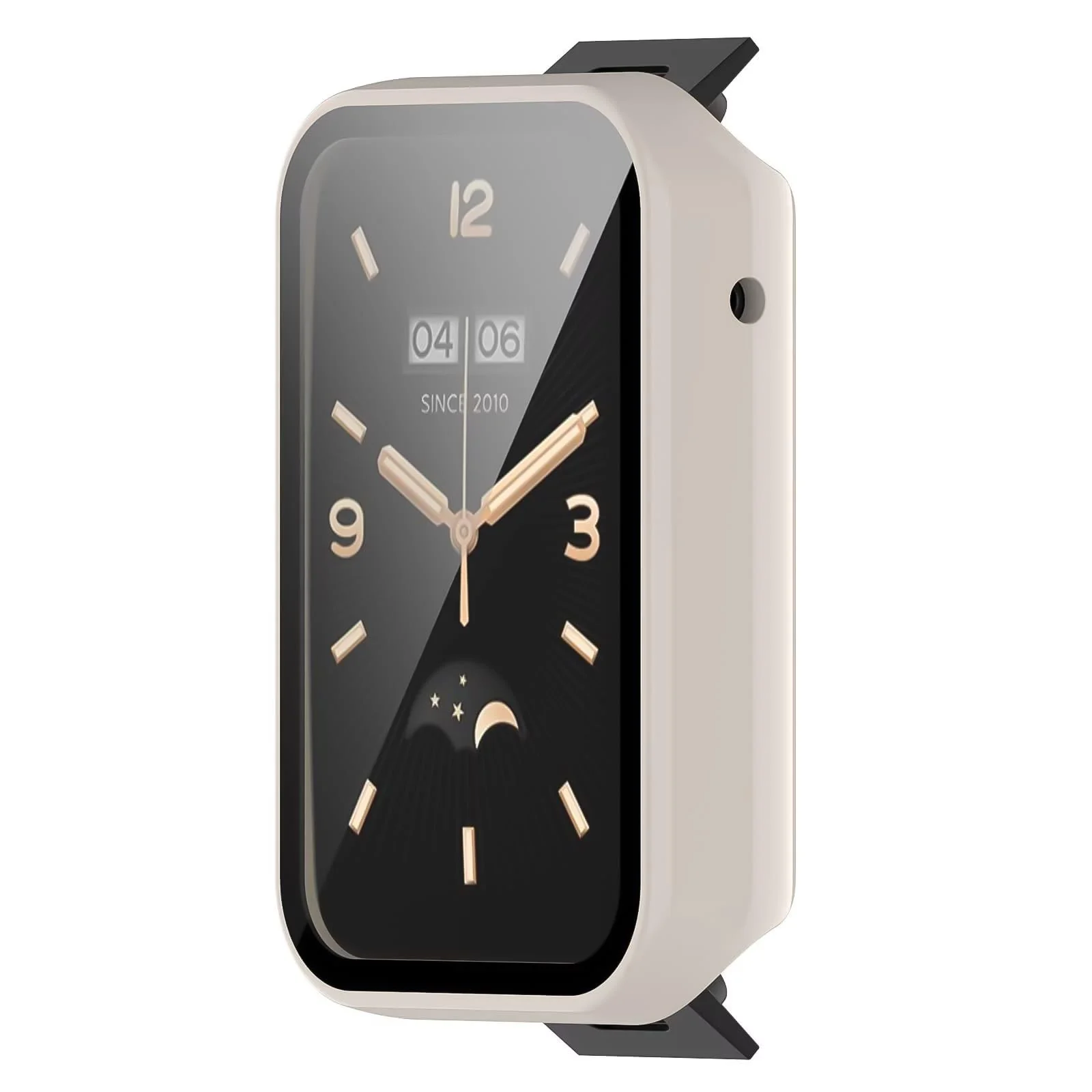 DL3 Mobilak Case for Xiaomi Mi Band 7 Pro, Bumper Full Coverage Hard Overall Protective Cover, Built-in Tempered Glass Screen Protector Film High Sensitivity For Xiaomi Smart Band 7 Pro - Ivory White