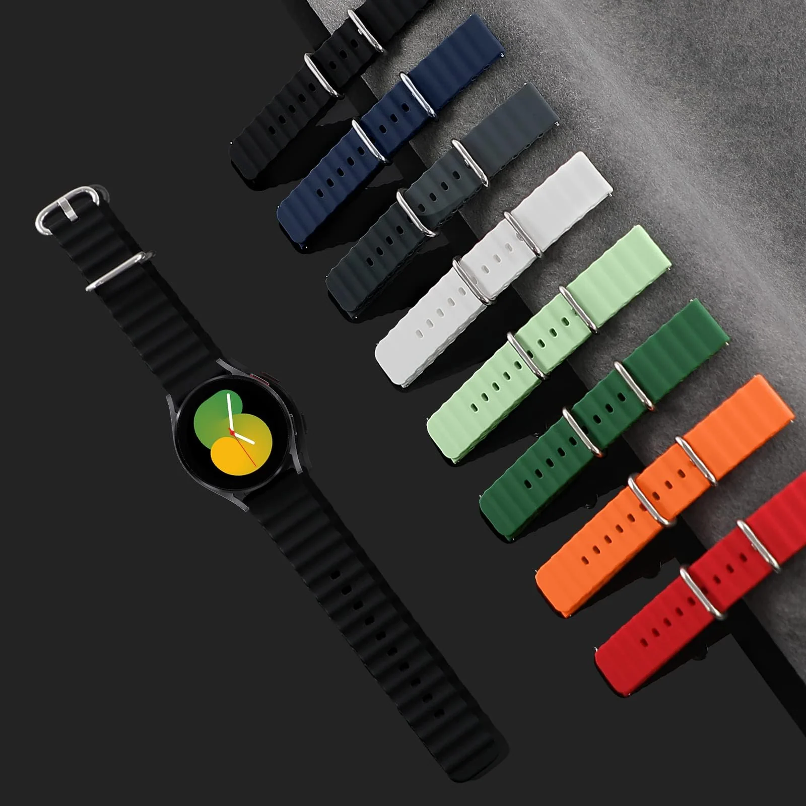 DL3 Mobilak 22mm Ocean Band for Samsung Galaxy Watch 3 45mm/Watch 46mm/Gear S3/For Huawei watch GT4 GT3 46MM/ Watch 3/4/GT2E/GT2 Pro/GT GT2 46MM/Amaz fit GTR 4/3/3Pro/2/2e, Adjustable Silicone Sport Loop Strap - Black