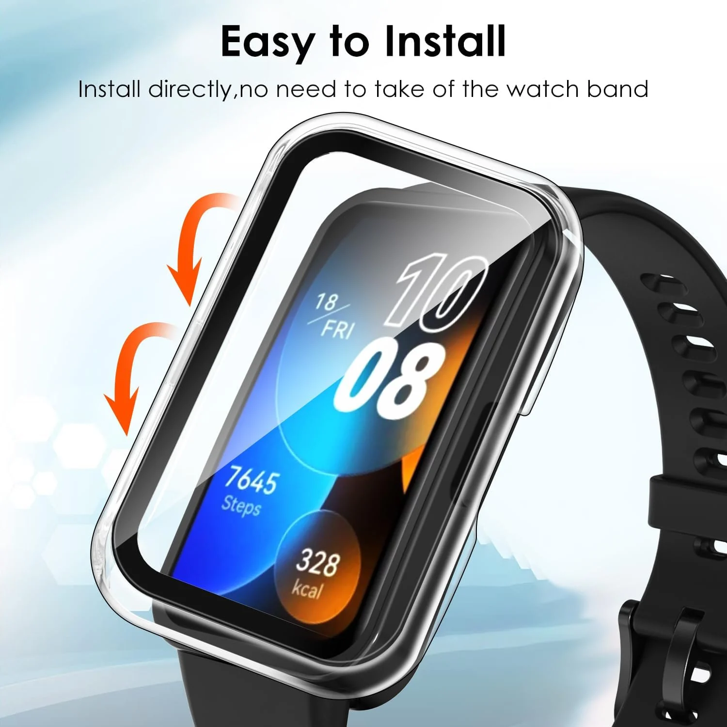 DL3 MOBILAK Protective Case Compatible with Huawei Band 9/8 9H Hardness PC Case Bumper Full Slim Protective Cover with Tempered Glass For HUAWEI Band 8/9 - Clear