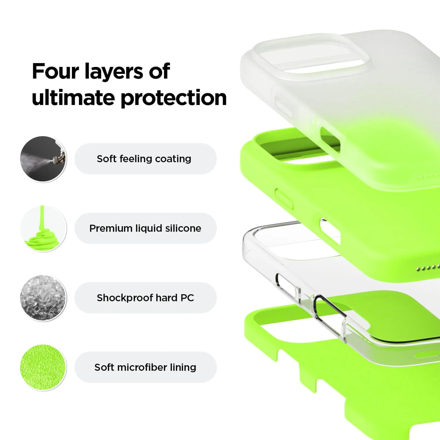 DL3 Mobilak Liquid Silicone Protective Case with Soft Microfiber Lining for iPhone 16 Pro - Fluorescent Green