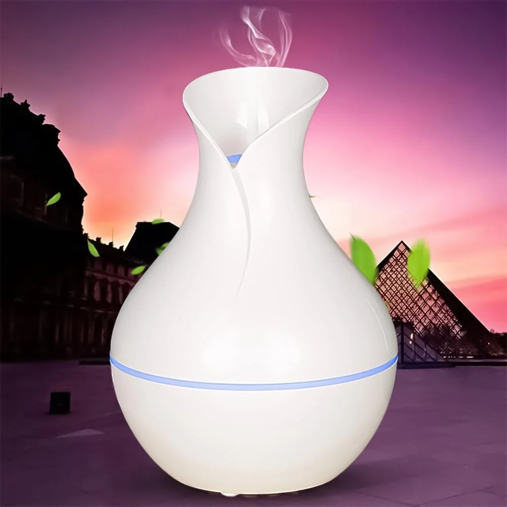 Mobigon Wood Cool Mist Ultrasonic Humidifier for Room Moisture, Aroma Diffuser for Home, 200ml Essential Oil Diffuser with 7 Colorful Night Light, Auto Shut-Off, Home, Office, car - D.White