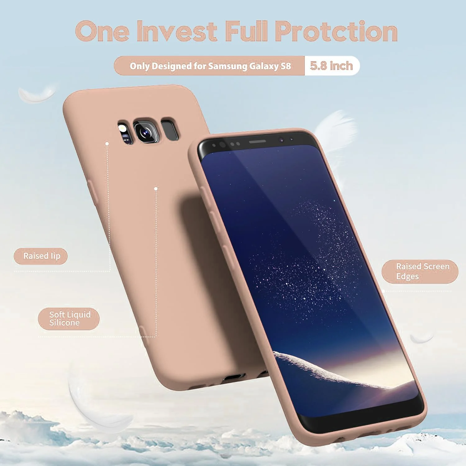 DL3 Mobilak Liquid Silicone Protective Case with Soft Microfiber Lining with Full Camera Protection for Samsung Galaxy S8+ Plus - Light Orange