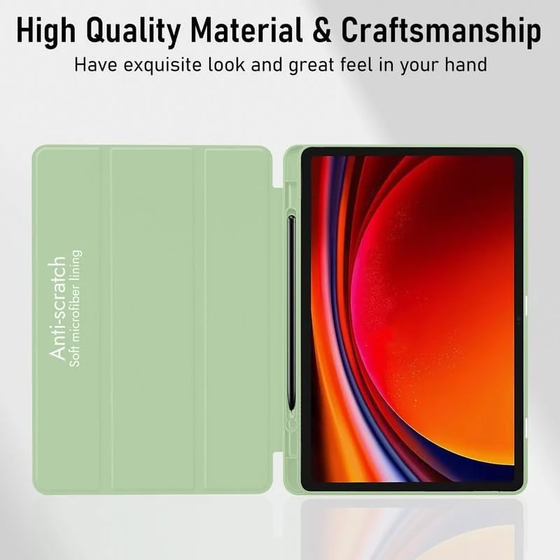 DL3 Mobilak Case for Samsung Galaxy Tab S9 11 Inch with S Pen Holder, Soft TPU Tri-Fold Stand Protective Tablet Cover, Support S Pen Charging, Auto Wake/Sleep - Mint Green