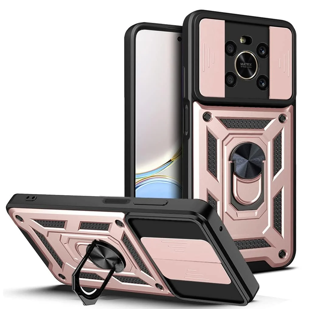 DL3 Mobilak Protective Case with Sliding Camera Cover, Metal Ring Kickstand and Magnetic Car-Mount Support for Honor X9 4G 5G / Honor X30 / Honor Magic 4 Lite - Rose Gold