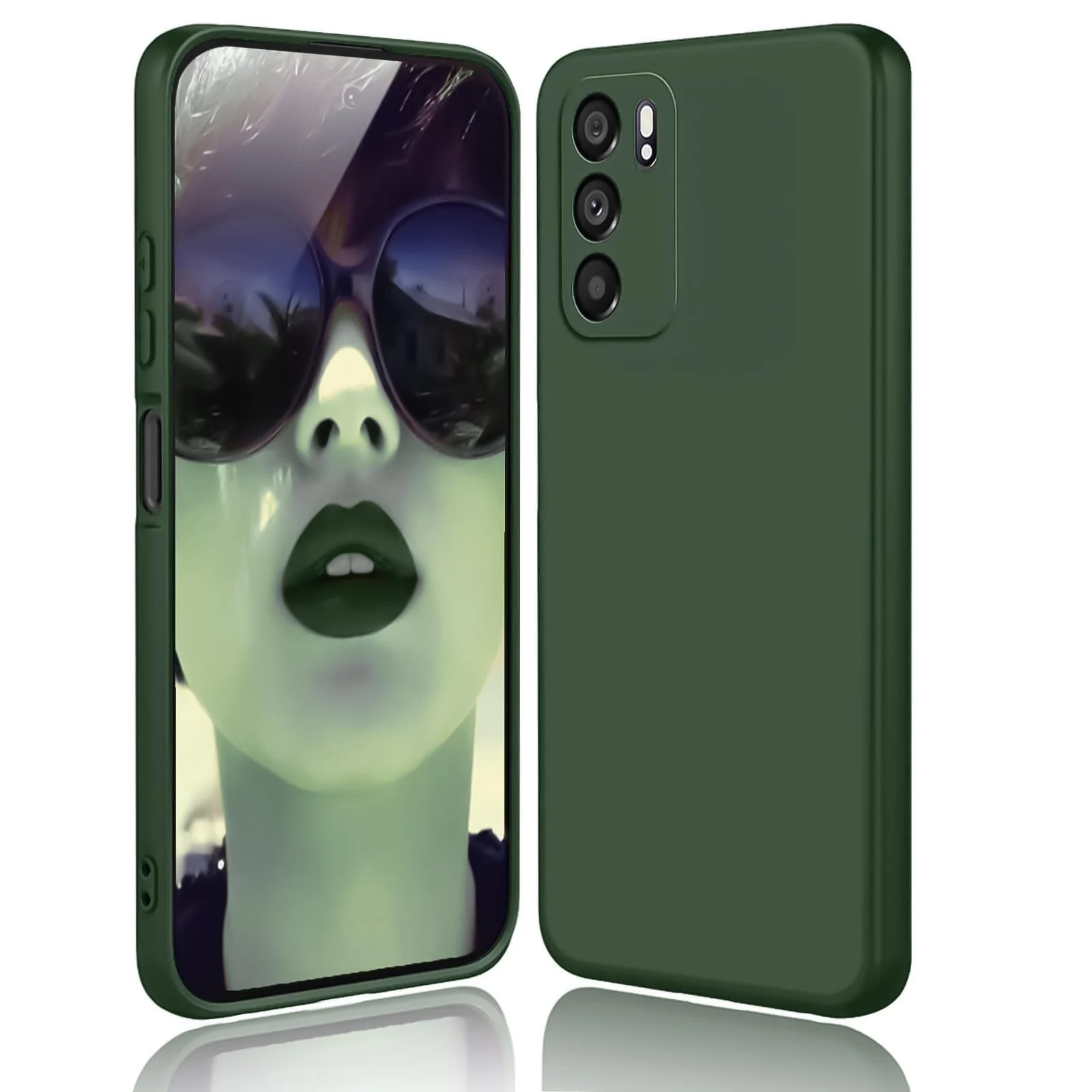DL3 Mobilak Liquid Silicone Protective Case with Soft Microfiber Lining with Full Camera Protection for OPPO Reno 6 5G - Green