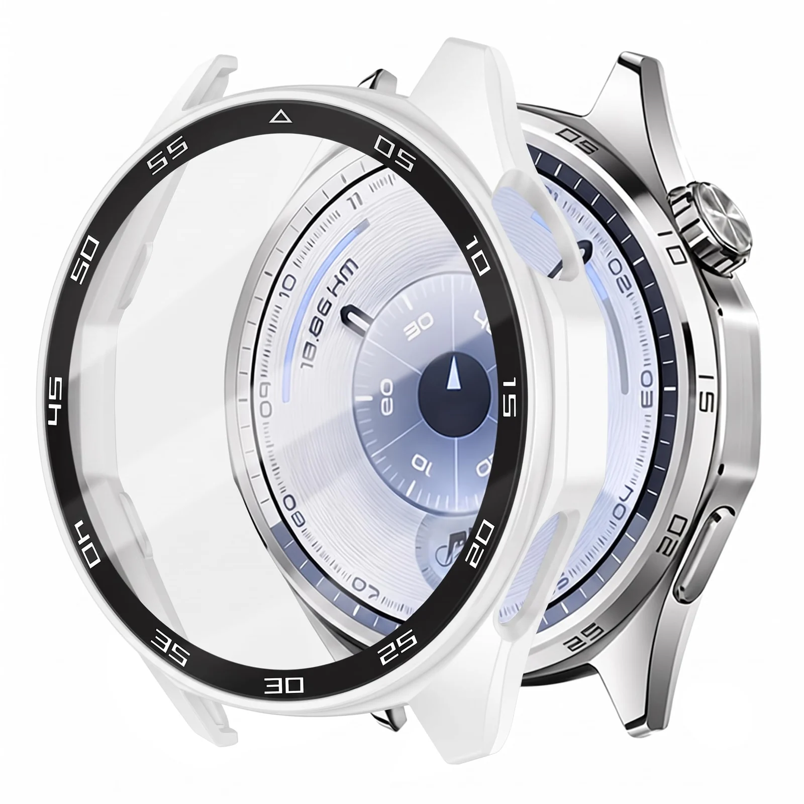 DL3 Mobilak Protective Case for Huawei Watch GT 5 46mm, Hard PC Bumper Cover with Built-in Tempered Glass Screen Protector Shell Cover Full Coverage Scratchproof with Scale - White