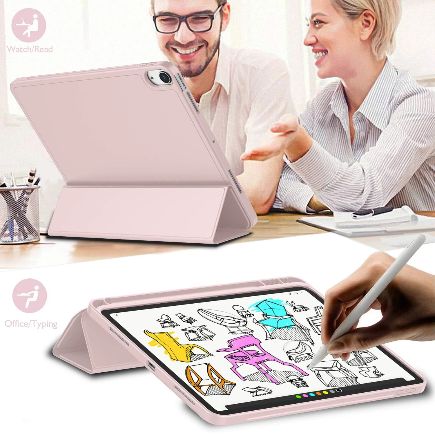 DL3 Mobilak Smart Case For iPad Pro 11 Inch 2018 (1st Generation 2018 Model Year) with Pencil Holder, Soft TPU Smart Stand Back Cover Auto Wake/Sleep Feature - Pink Sand