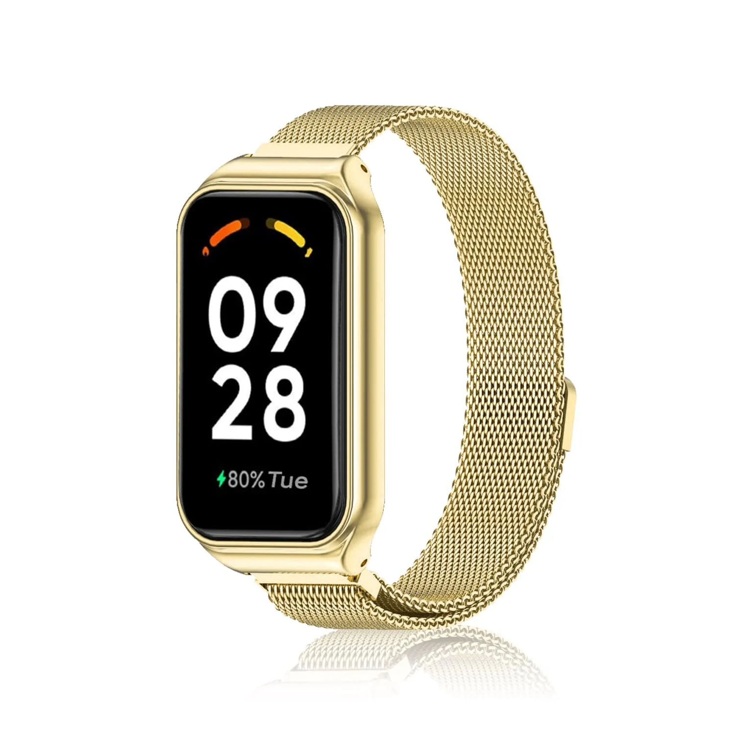 DL3 Mobilak Bracelet Compatible with Xiaomi Redmi Band 2/Smart Band 8 Active, Stainless Metal Magnetic Replacement Strap - Gold