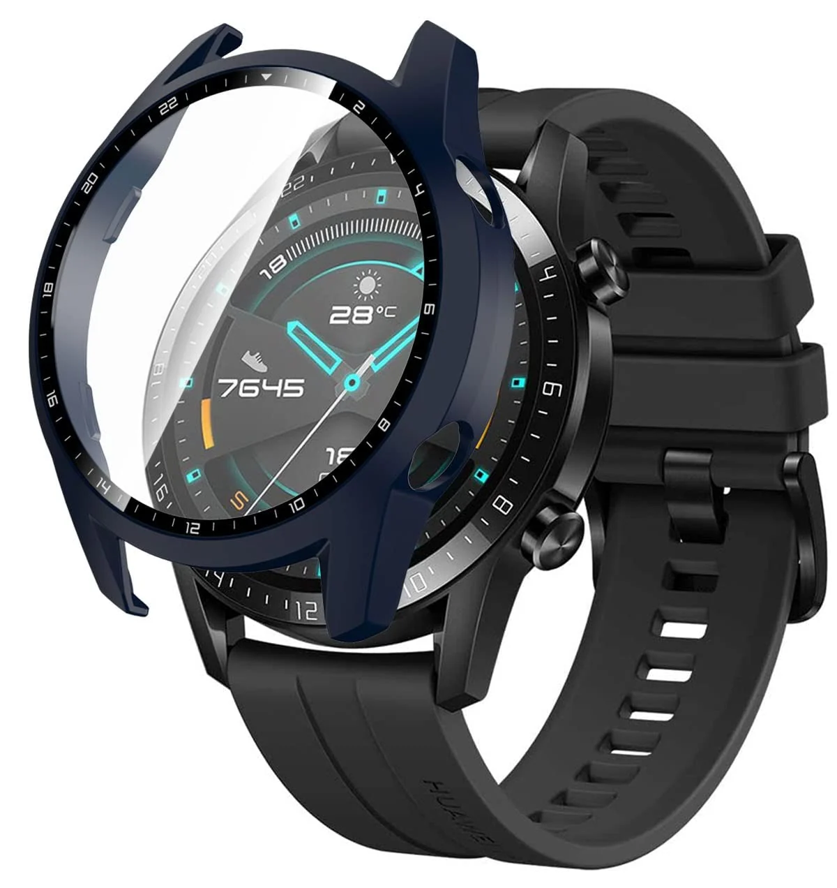 DL3 Mobilak Case Compatible with Huawei Watch GT2 46mm PC Cover with Bezel Tempered Glass Protection, Ultra Thin Full Protection for Huawei Watch GT 2 46 mm Protective Case - Blue