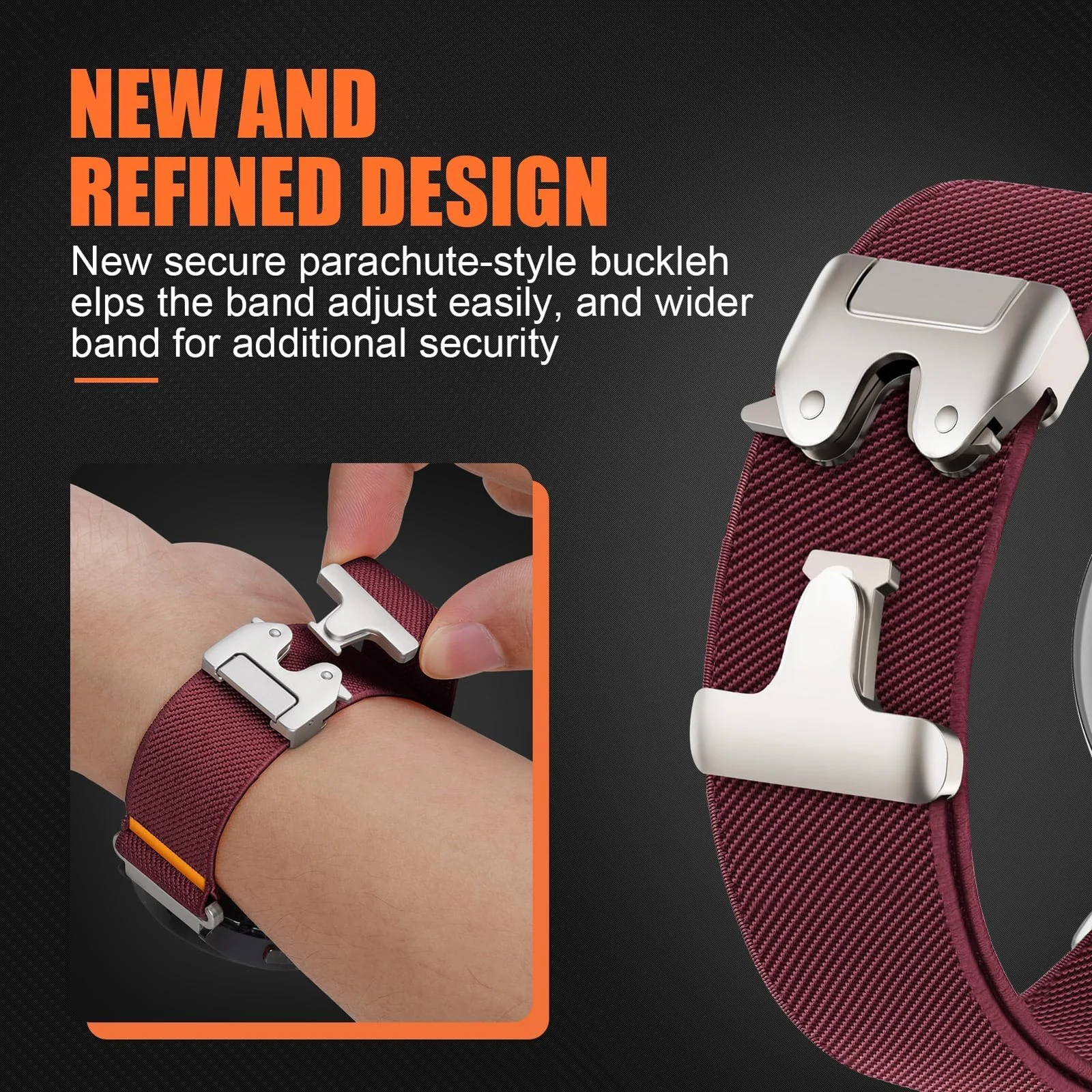 DL3 MOBILAK 22 mm Elastic Nylon Watch Strap with Parachute Buckle, Wine Red