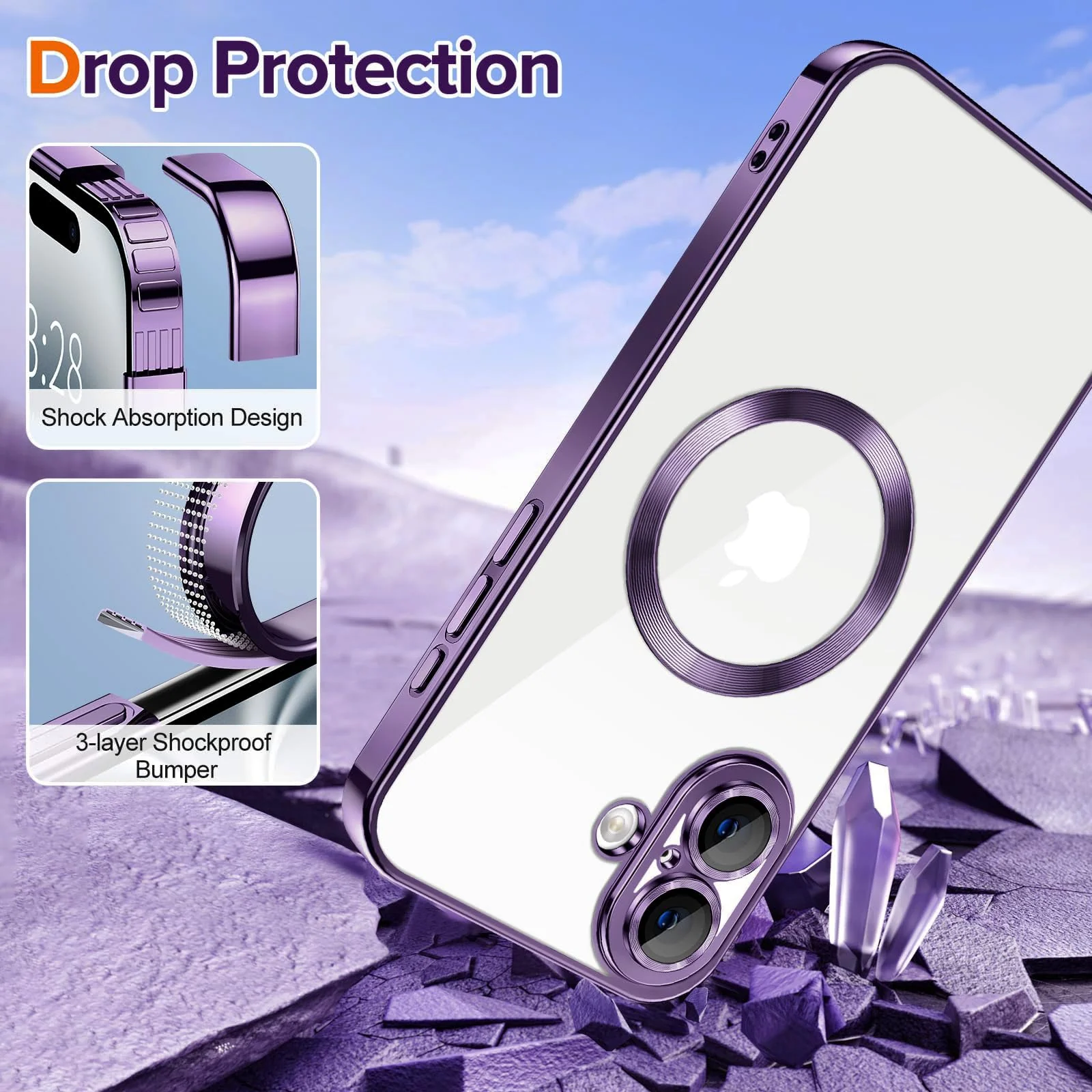 DL3 Mobilak Plated-Edge TPU Protective Case with Camera Protection for iPhone 16 Plus - Deep Purple