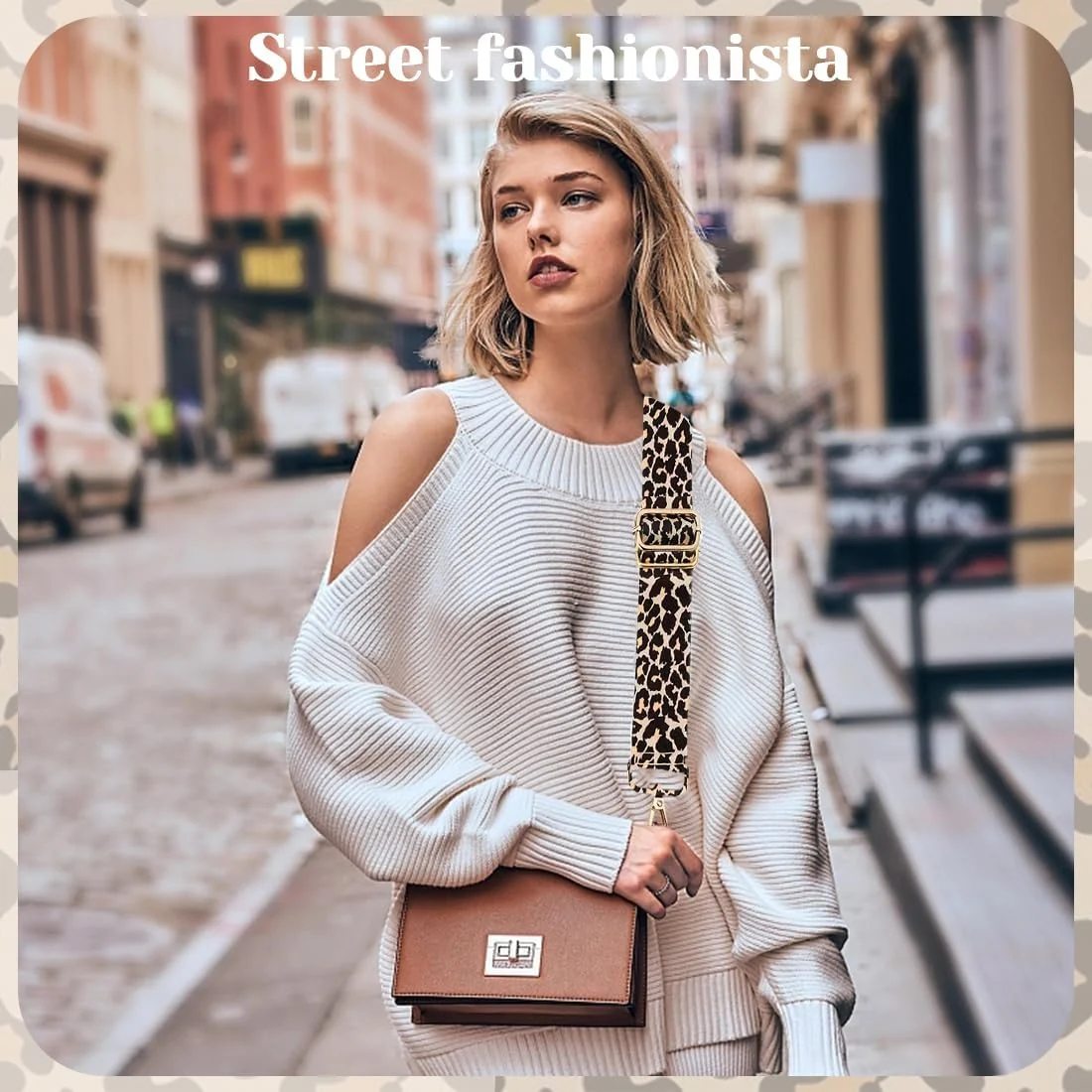 DL3 Mobilak Adjustable Wide Crossbody Bag Strap for Women, Replacement Shoulder Strap for Handbags, Totes & Purses with Elegant Embroidered Pattern and Metal Hooks - Leopard Print