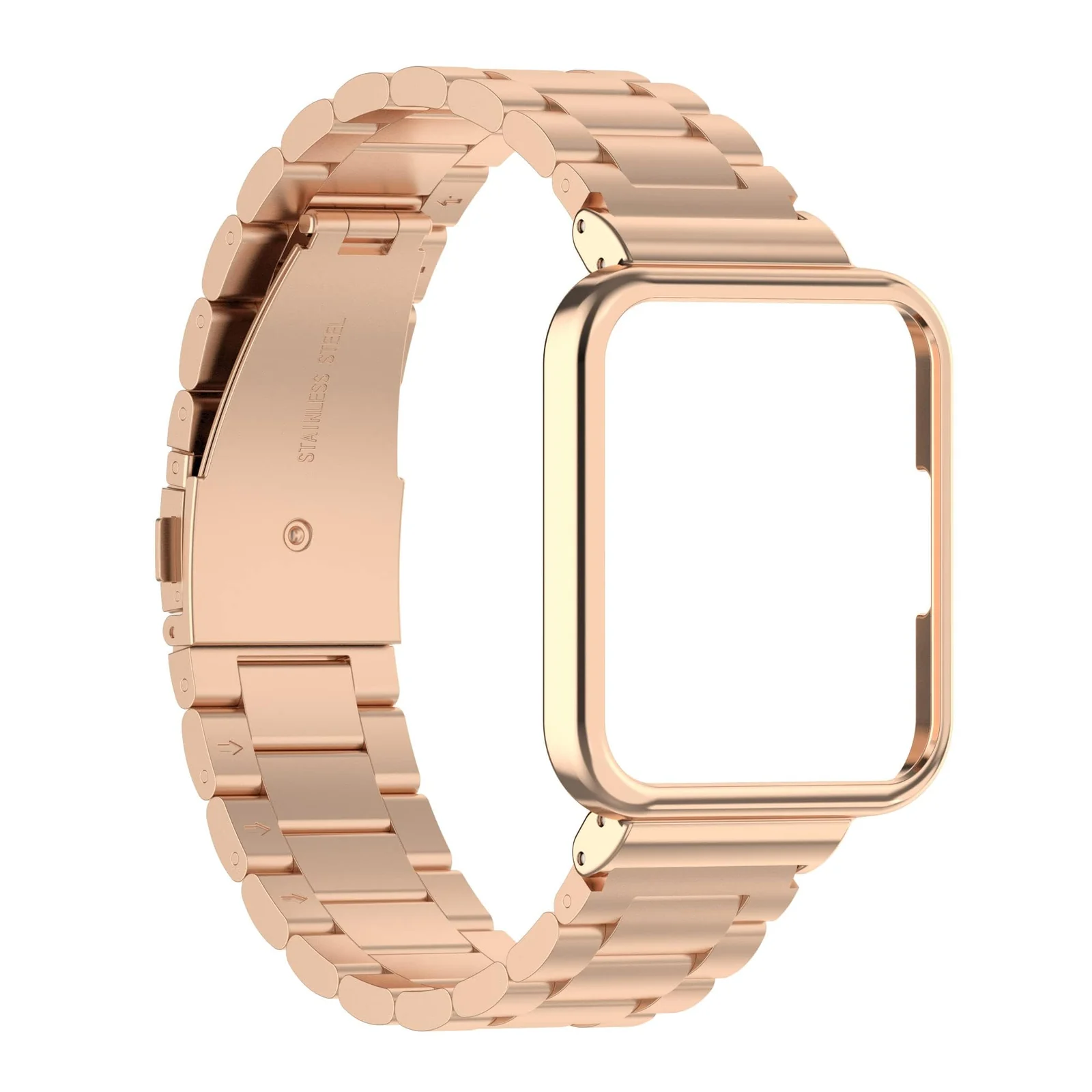 DL3 MOBILAK Adjustable Stainless-Steel Watch Strap with Case for Xiaomi Redmi Watch 2 Lite and Poco Watch and Horloge 2 - Rose Gold