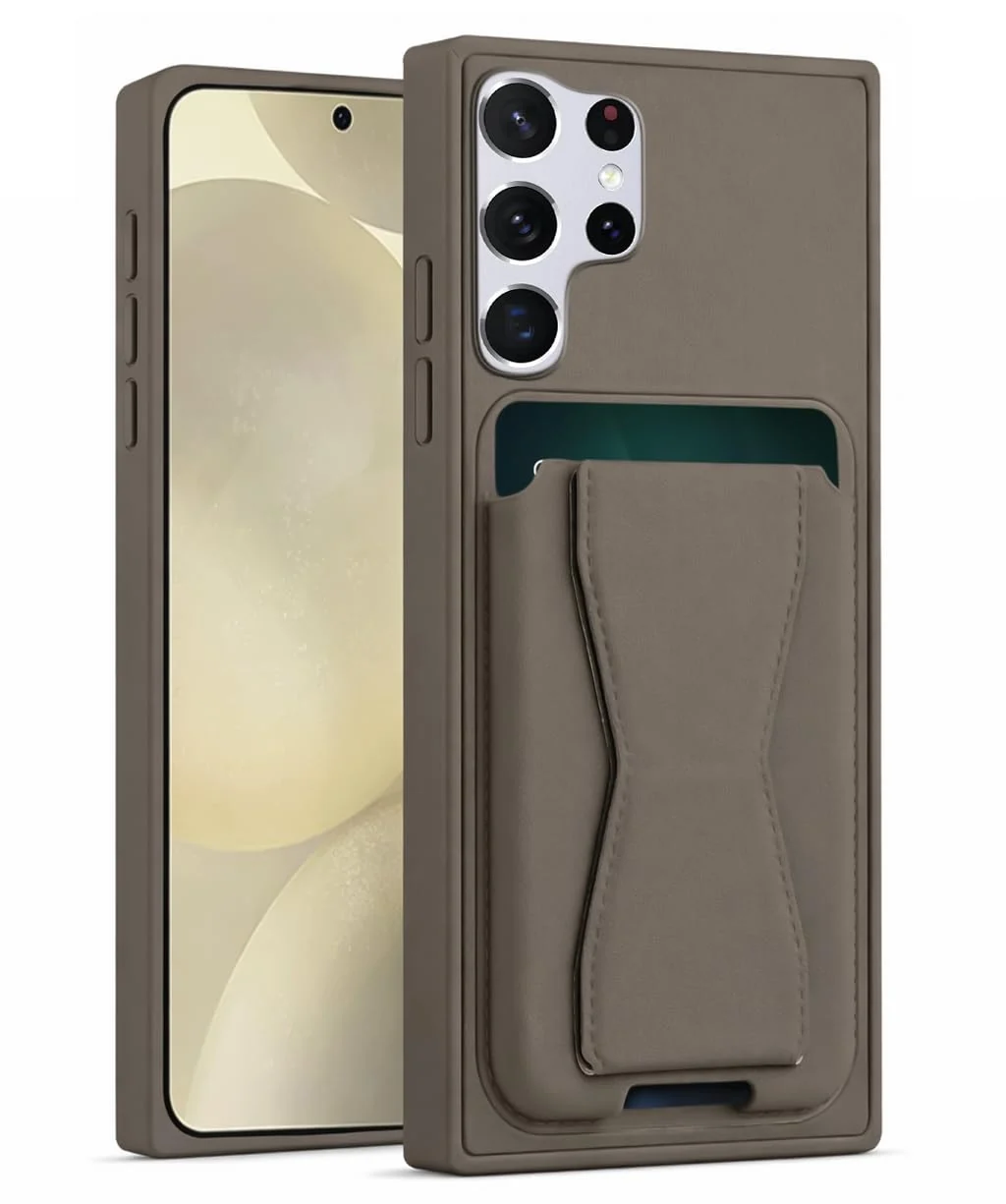 DL3 Mobilak Leather Wallet Case with Card Slot for Samsung Galaxy S24 Ultra with Camera Protection and Shockproof Design - Titanium