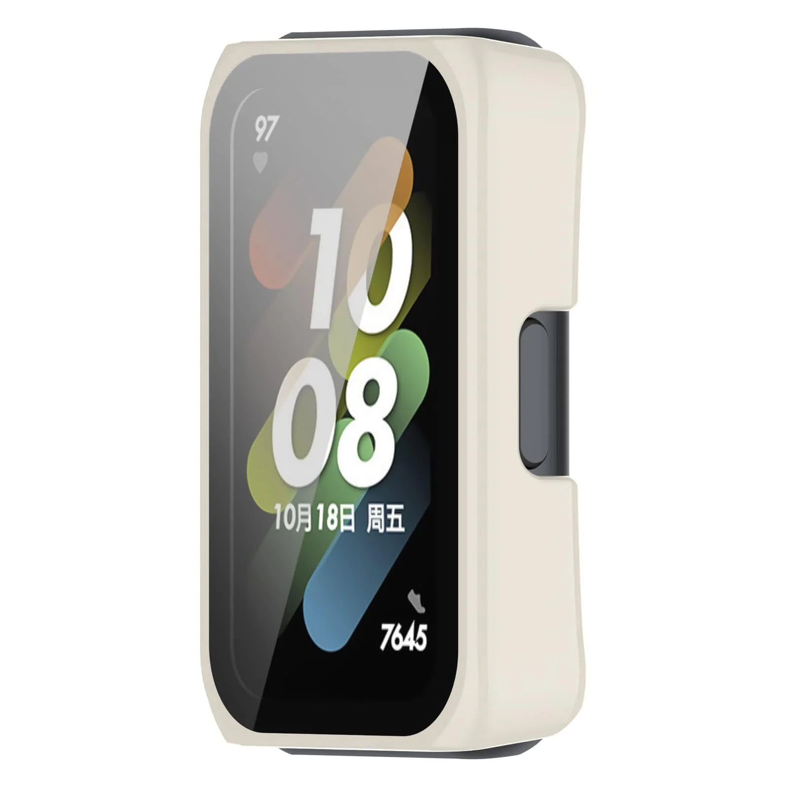 DL3 MOBILAK Full-Coverage Watch Case with Tempered Glass for Huawei Band 6 / Honor Band 6 / Band 7, Ivory White