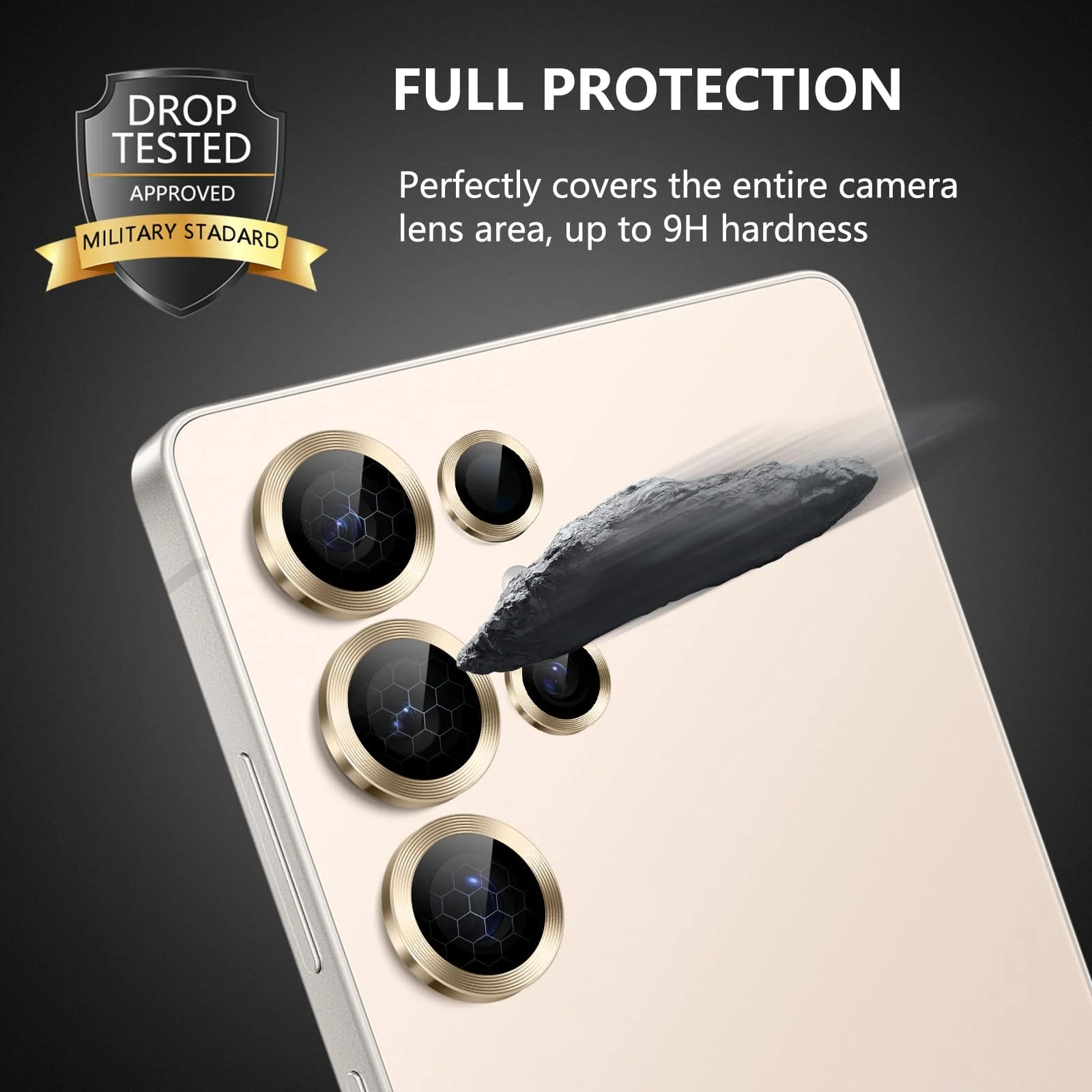 DL3 Mobilak for Samsung Galaxy S25 Ultra Camera Lens Protector, Individual Lens Protectors, Scratch-Resistant Ultra-Thin Tempered Glass with Aluminum Ring Cover, Galaxy S25 Ultra Case Friendly - Gold