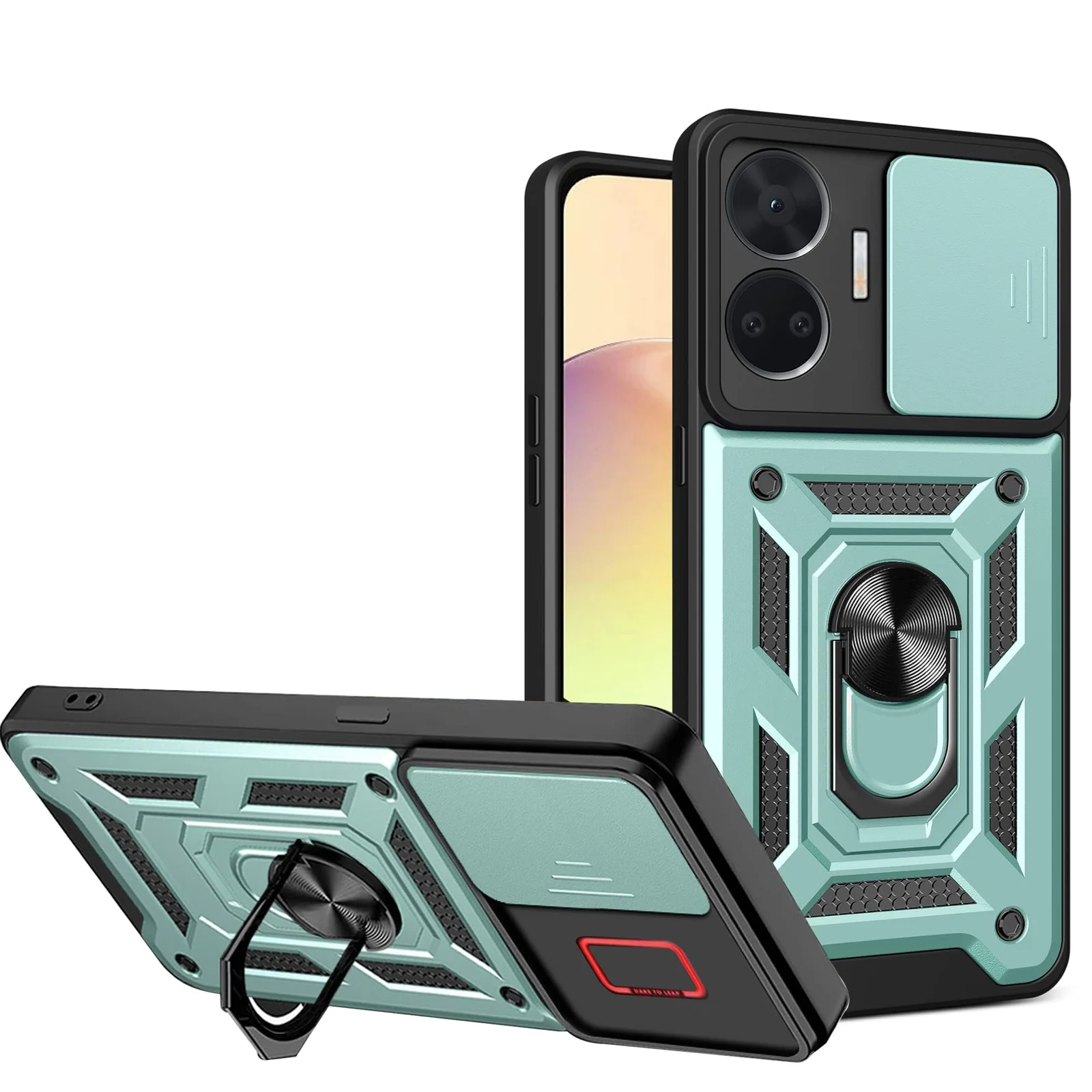 DL3 Mobilak Military-Grade Protective Case with Sliding Camera Cover, Metal Ring Kickstand and Magnetic Car-Mount Support for realme GT Neo 5 5G (Neo5) / realme GT3 - Green