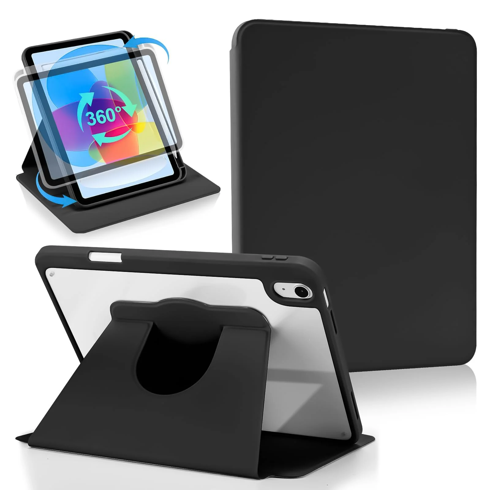 DL3 Mobilak Case for iPad (A16) 11th Generation 11 Inch 2025/10th Generation 10.9 Inch 2022, 360° Rotation Multi-angle Stand Slim Cover PU leather + Transparent Acrylic with Pen Holder Auto Wake/Sleep - Black