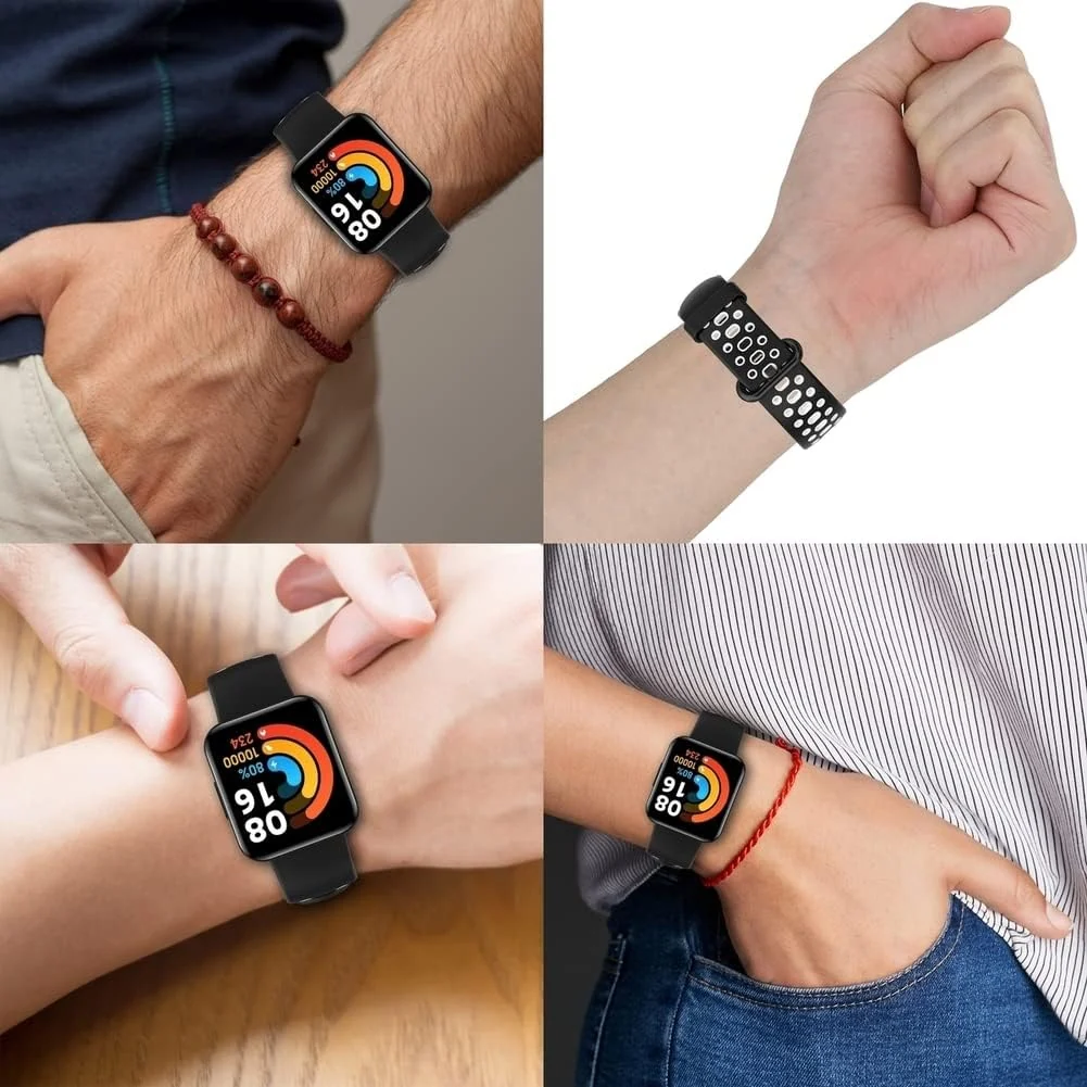DL3 MOBILAK Strap Compatible with Xiaomi Redmi Watch 2 Lite/Poco Watch/Redmi Watch 2 / Horloge 2 Soft Replacement Sport Silicone Strap - Black Blue