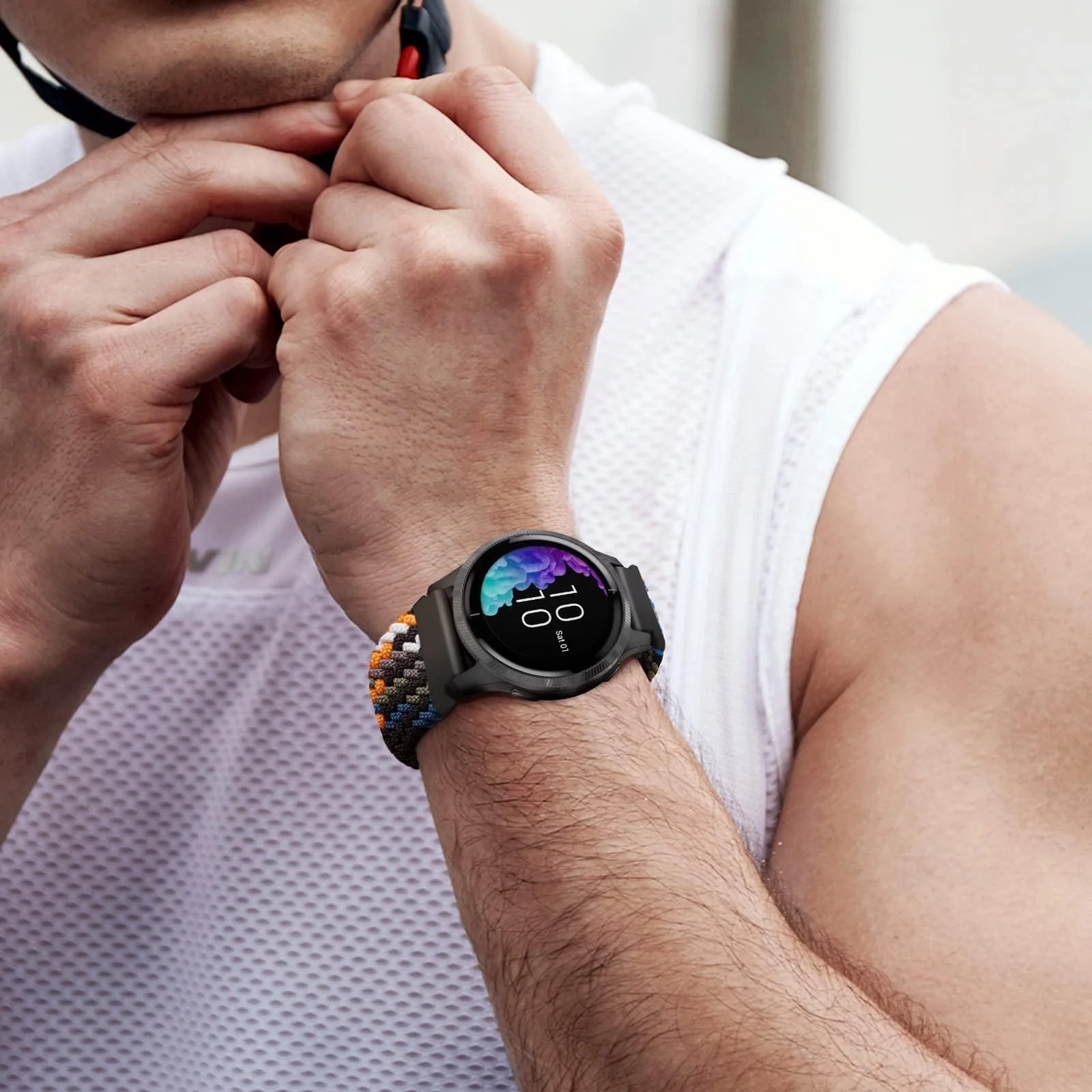 DL3 Mobilak Band 20MM Nylon Braided Solo Loop Strap For Samsung Gear Sport/Watch 6/5/4 40mm 44mm/Watch 6 Classic 43mm 47mm/ 5 Pro 45mm/active 2 40mm 44mm (Denim colorful, Medium), unisex-adult - Black