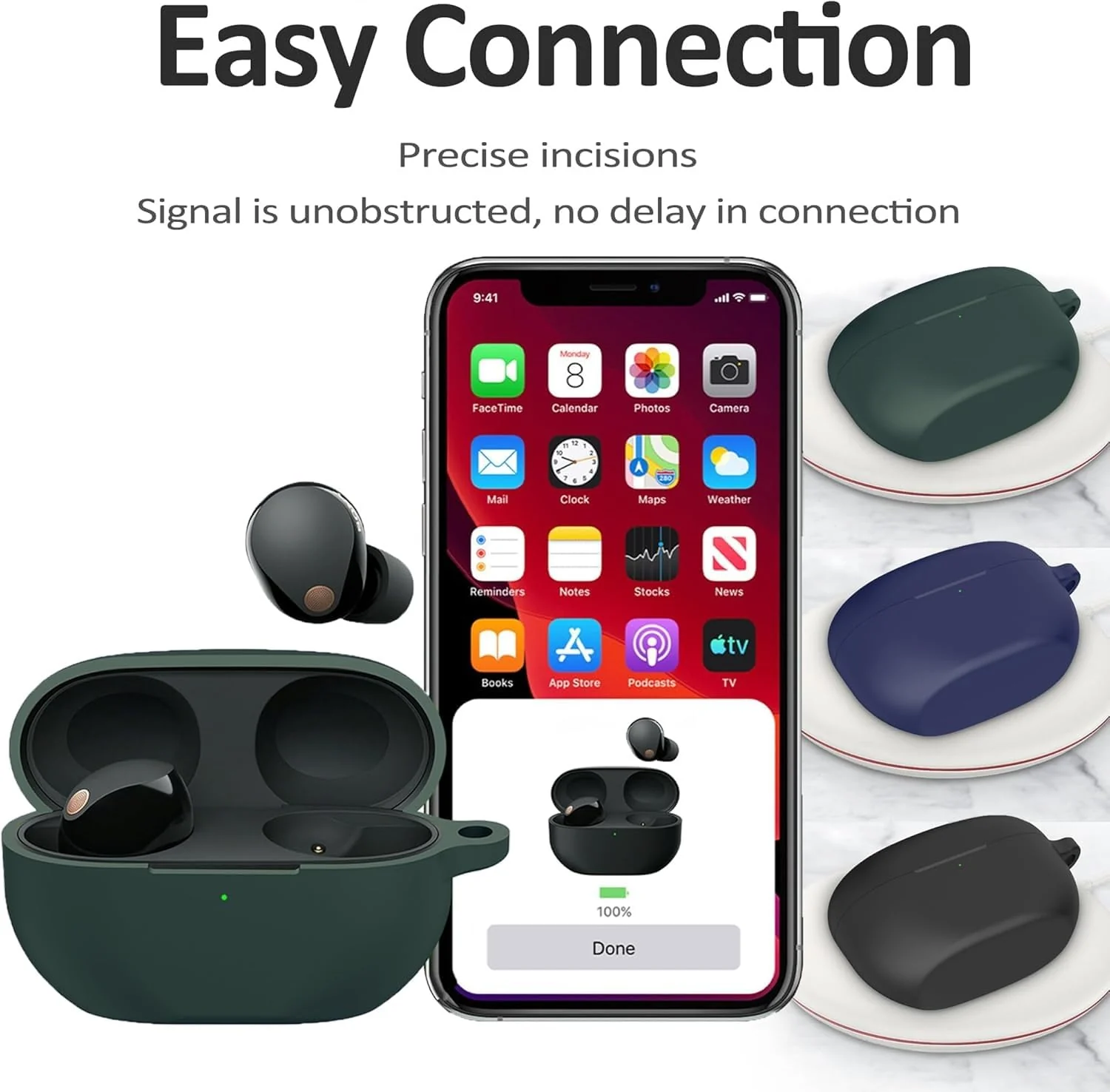 DL3 Mobilak Silicone Cover Case Compatible with Sony WF-1000XM5 Portable Protective Case Cover With Keychain For Sony WF-1000XM5 - Green