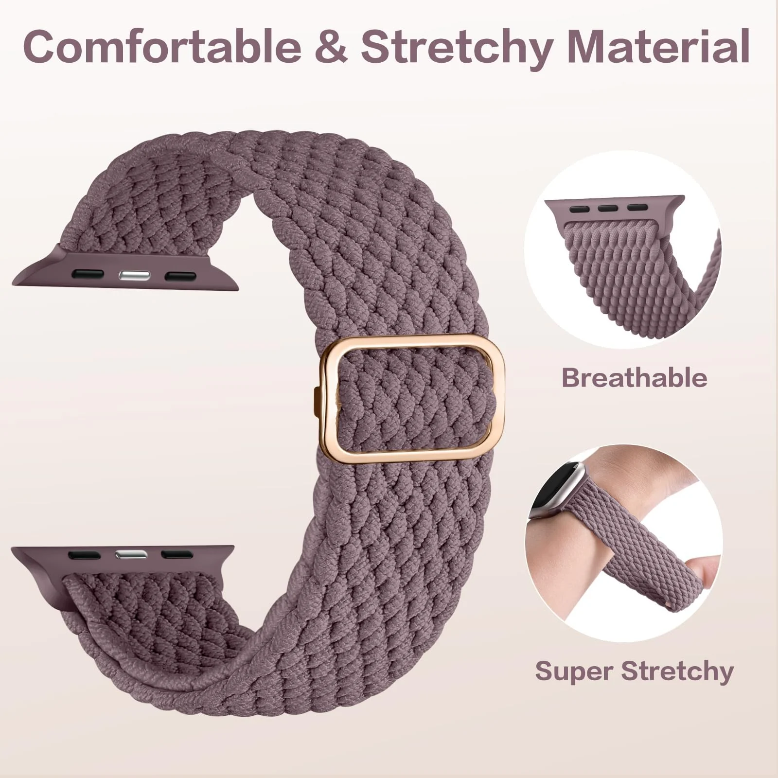 DL3 Mobilak Stretchy Nylon Solo Loop Strap Compatible with Apple Watch Band 49mm 45mm 46mm 44mm 42mm for Women Men, Sport Breathable Braided Wristband for iWatch Series 11 10 9 8 7 6 5 4 SE Ultra 3 2 1 - Smoke Violet