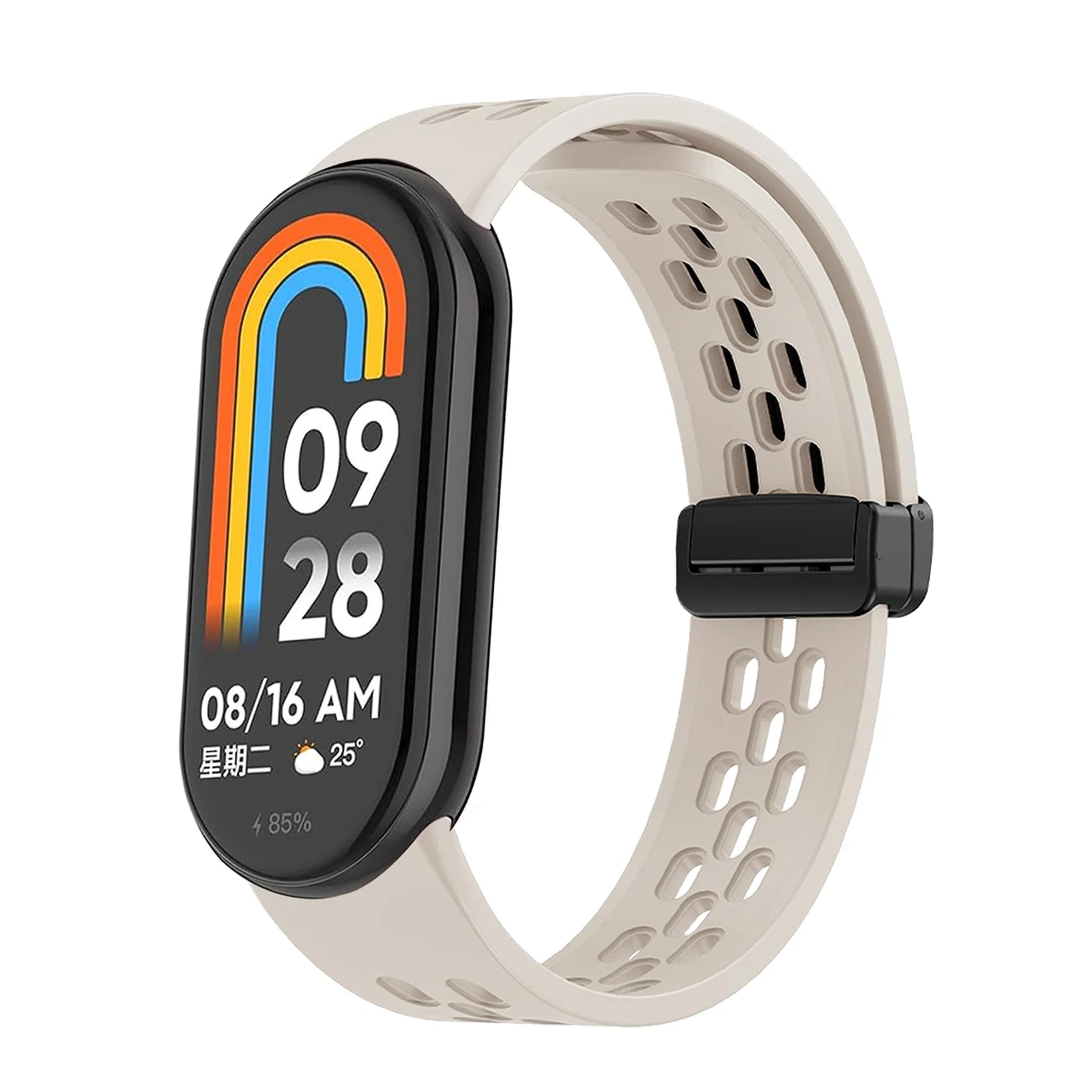 DL3 Mobilak Strap For Xiaomi Mi Band 10/9/8 Magnetic Metal Buckle Sport Silicone Breathable Strap for Men Women Band Quick Release Soft Replacment Wristband For Xiaomi Smart Band 8/9/10 - Starlight