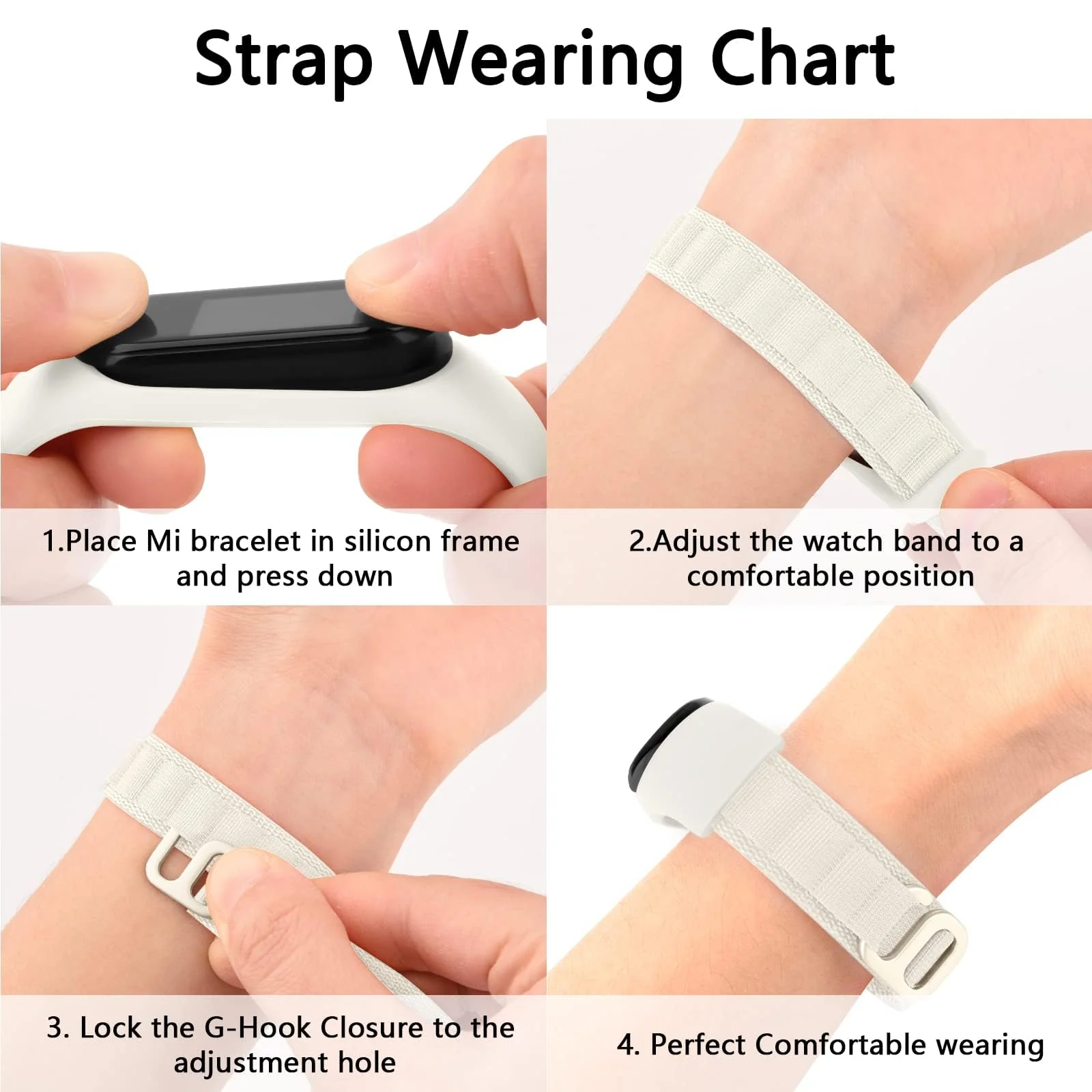 DL3 MOBILAK Alpine Loop Band for Xiaomi Mi Band 7/Mi Band 6/Mi Band 5/Mi Band 4/Mi Band 3,Women Men Nylon Sport Solo Loop Rugged Wristband with G‑Hook - Starlight