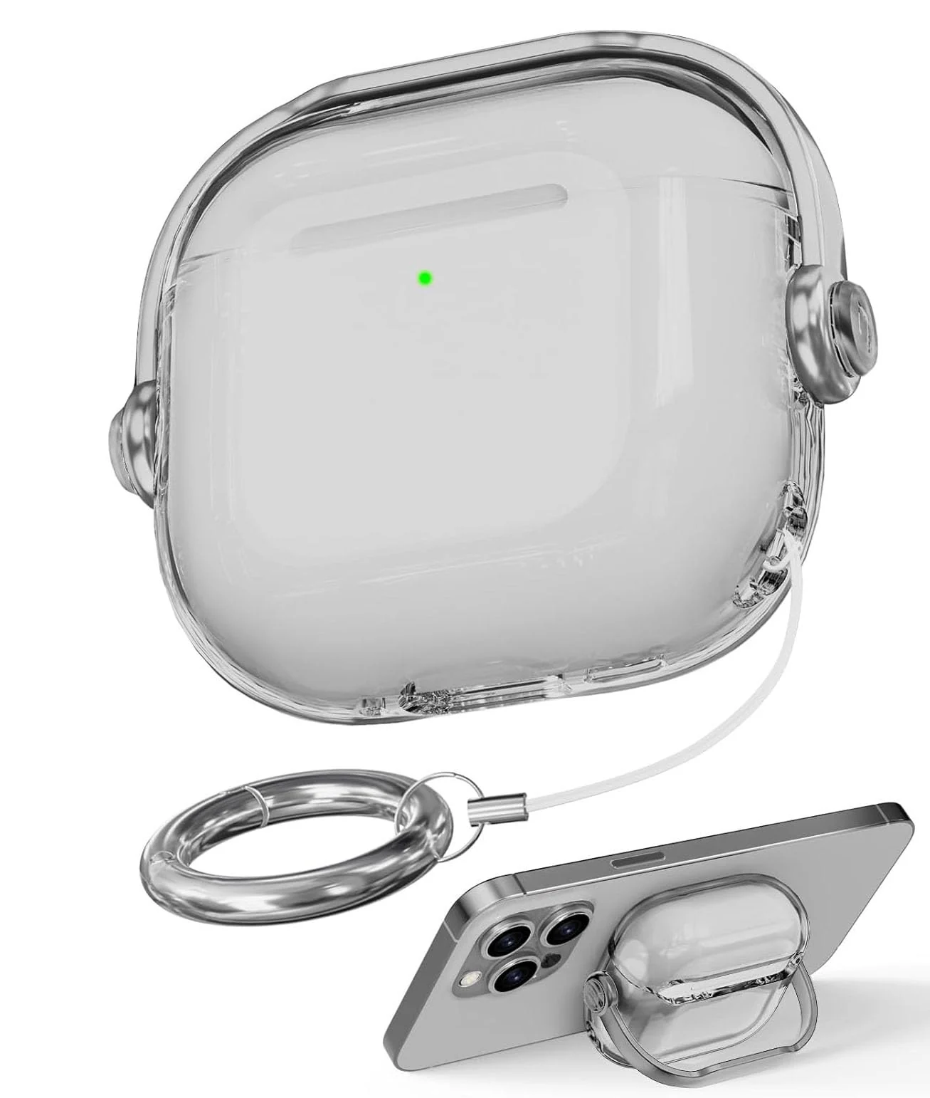 DL3 Mobilak Case for Apple AirPods 4 [With Closure Lid] [Front LED Visible] [With Wrist Strap] Skin Case Compatible with AirPods 4(2024) - Gray
