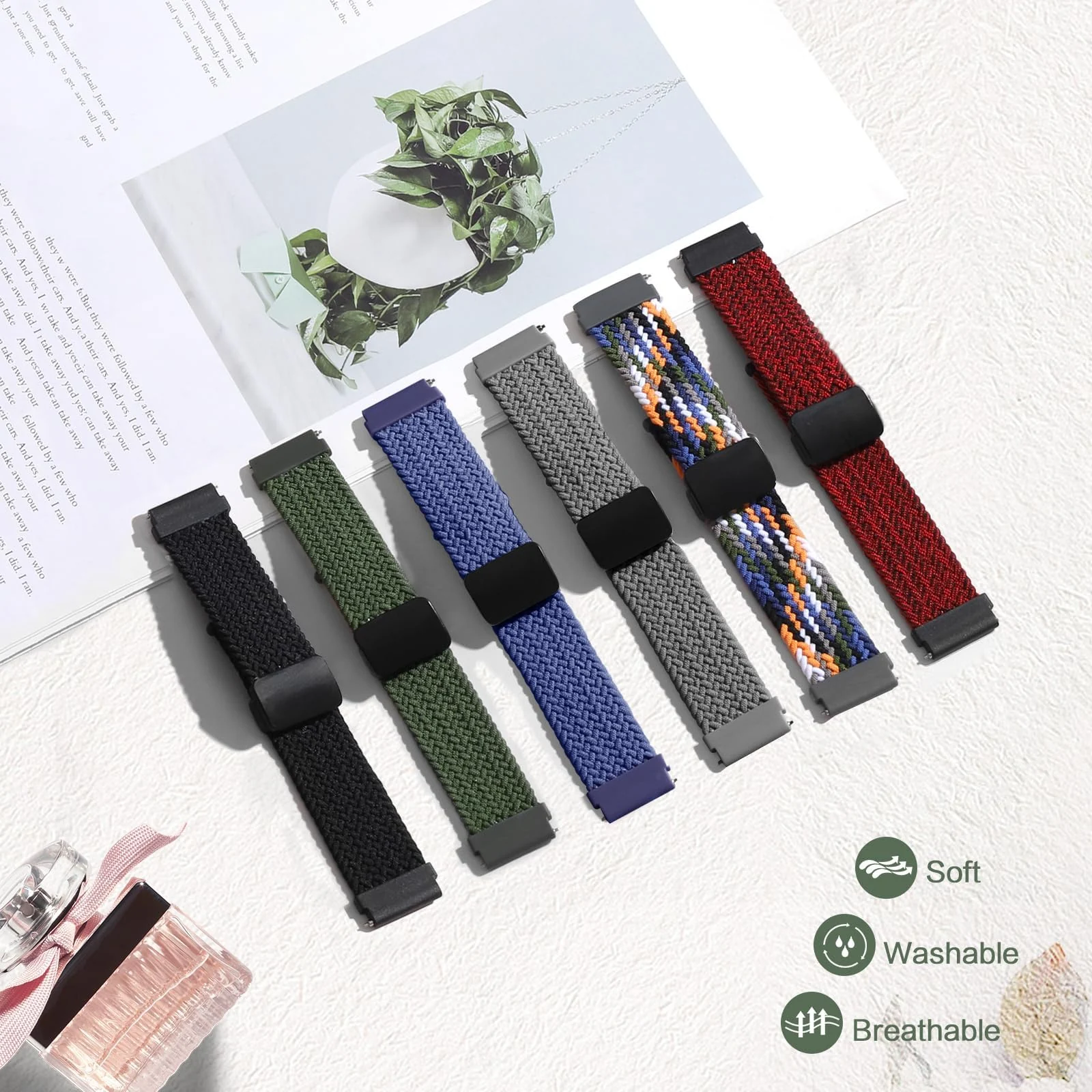 DL3 Mobilak 22mm Magnetic Band for Redmi Watch 5 Active/5 Lite/Samsung Galaxy Watch 3 45mm/Watch 46mm/Gear S3/Huawei watch GT6 GT5 46MM/GT2E/GT6 Pro/GT 5 Pro/Amazfit GTR 4/3, Stretchy Braided Nylon Sport Strap - Black