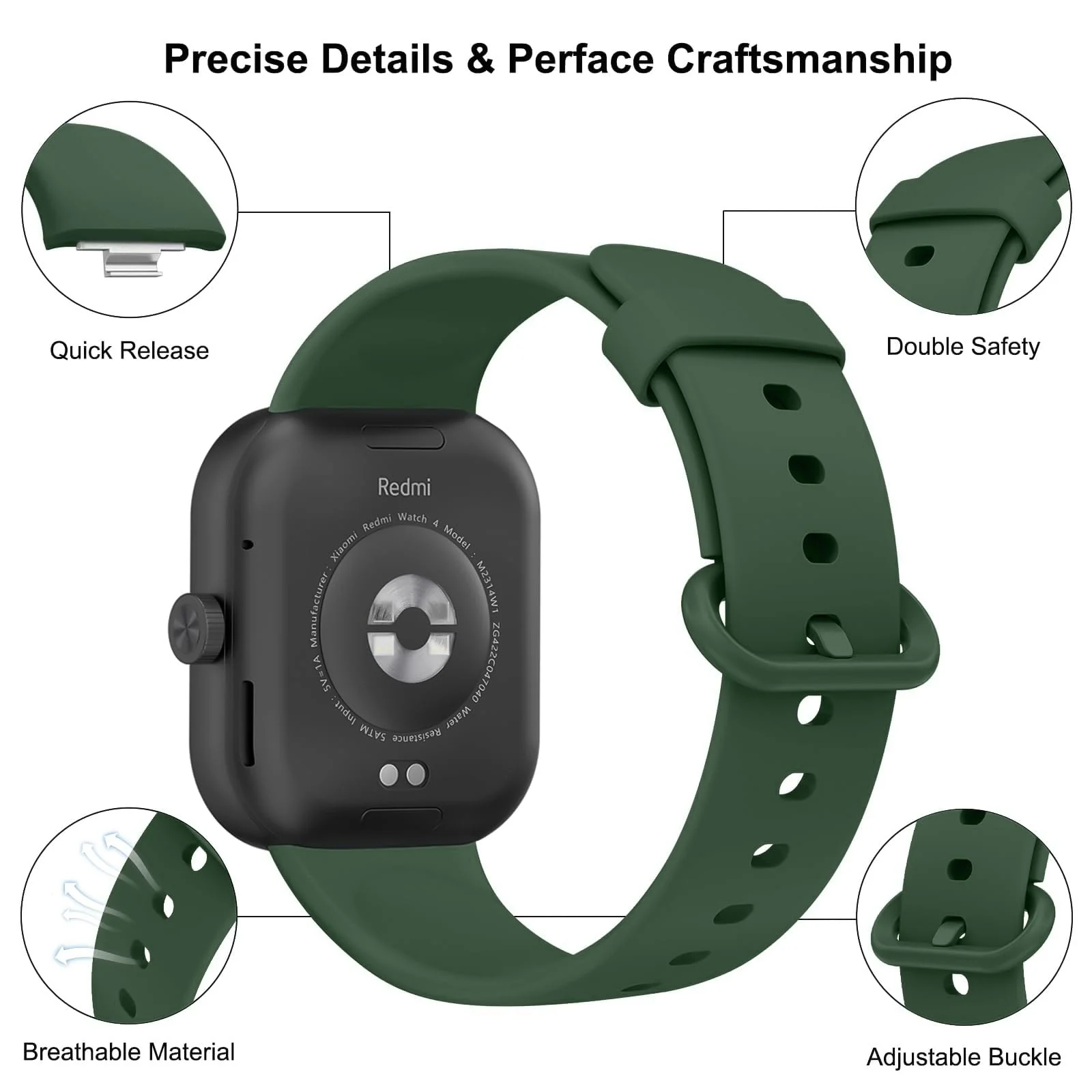 DL3 Mobilak Bracelet for Redmi Watch 4 / Redmi Watch 5 / Xiaomi Smart Band 8 Pro/Xiaomi Smart Band 9 Pro Wristbands for Men Women, Silicone Strap, Waterproof Sports Replacement Strap - Green