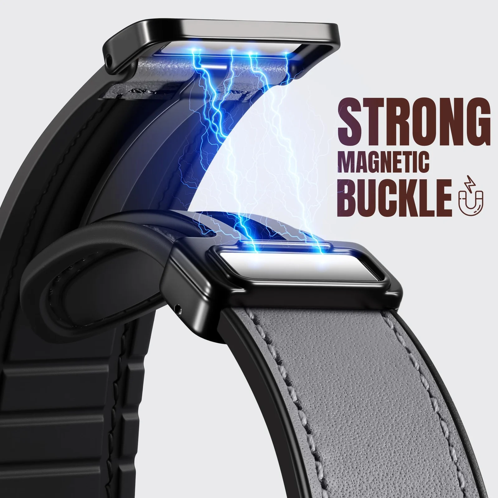 DL3 Mobilak Compatible with Huawei Watch Fit 5 / Fit 5 Pro / Fit4 / 4 Pro/Fit 3 Strap for Women Men, Soft Flexible Leather Silicone Hybrid Sport Wristband Magnetic Buckle Bracelet Replacement Strap - Gray