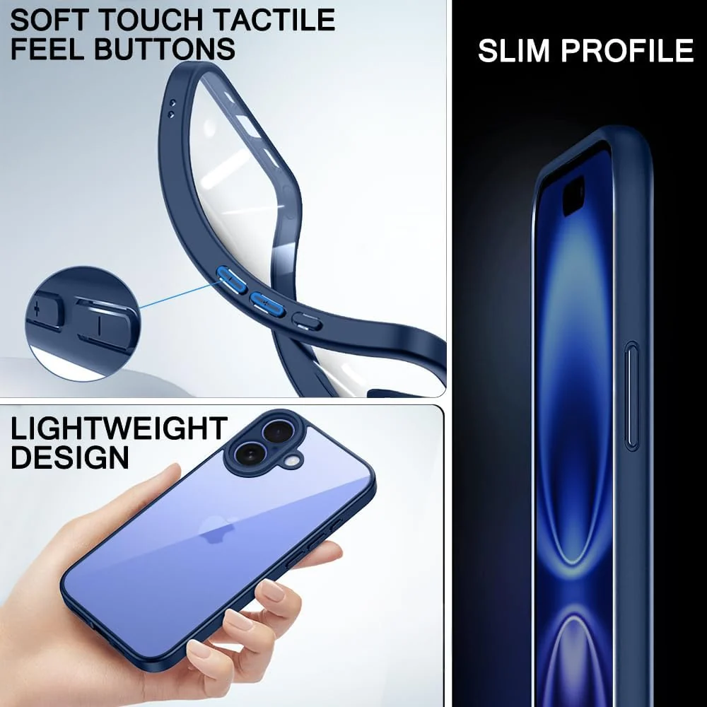 DL3 Mobilak Compatible with iPhone 16+ Plus 6.7-Inch Case Transparent, Military-Grade Shockproof Anti-Yellowing, Slim Protective Phone Case Full Bumper Cover With Camera Protective - Blue