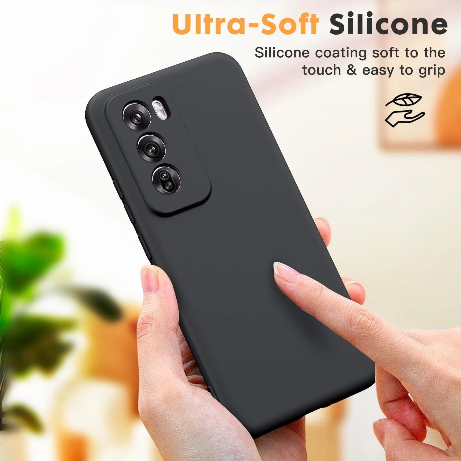 DL3 Mobilak Liquid Silicone Protective Case for OPPO Reno 12 5G with Camera Protection and Microfiber Lining - Black