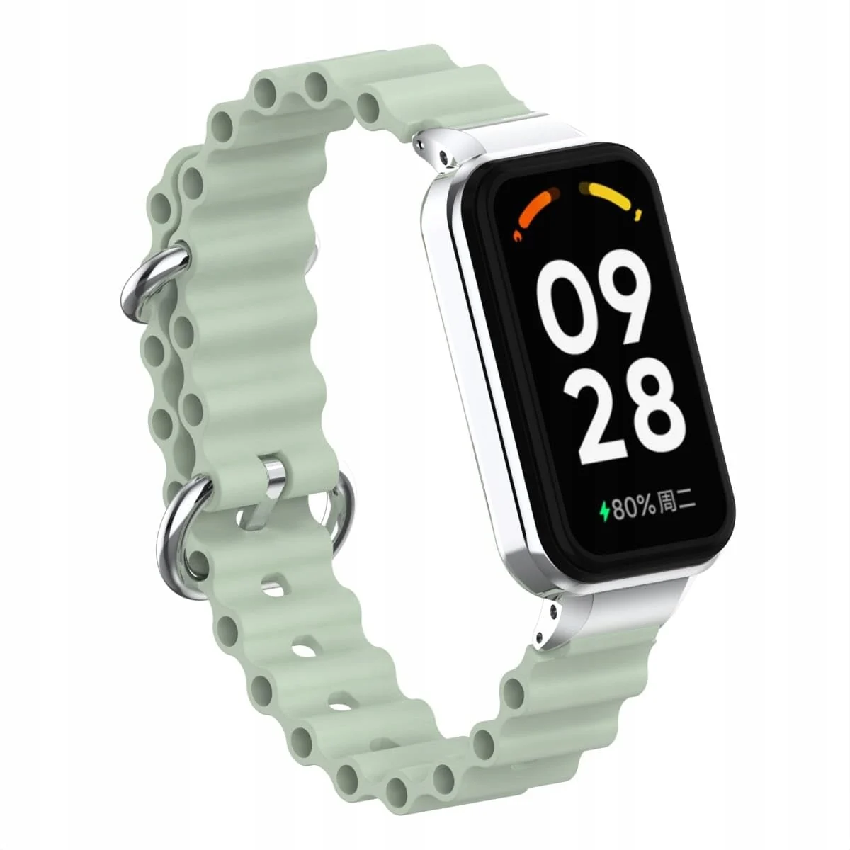 DL3 Mobilak Ocean Strap Compatible with Xiaomi Redmi Band 2/Smart Band 8 Active, Adjustable Silicone Band with Metal Buckle and Frame for Women and Men - Mint Green