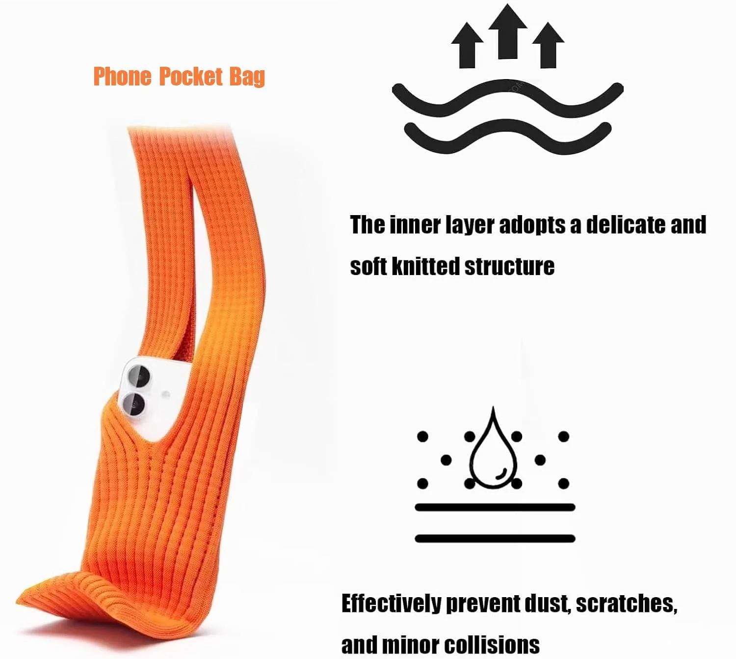DL3 Mobilak Phone Pocket Lanyard Crossbody Strap 80cm, Universal Stretch Knit Mobile Holder Pouch, Hands-Free Shoulder Phone Bag for iPhone & All Smartphones, Lightweight Minimalist Design - Orange