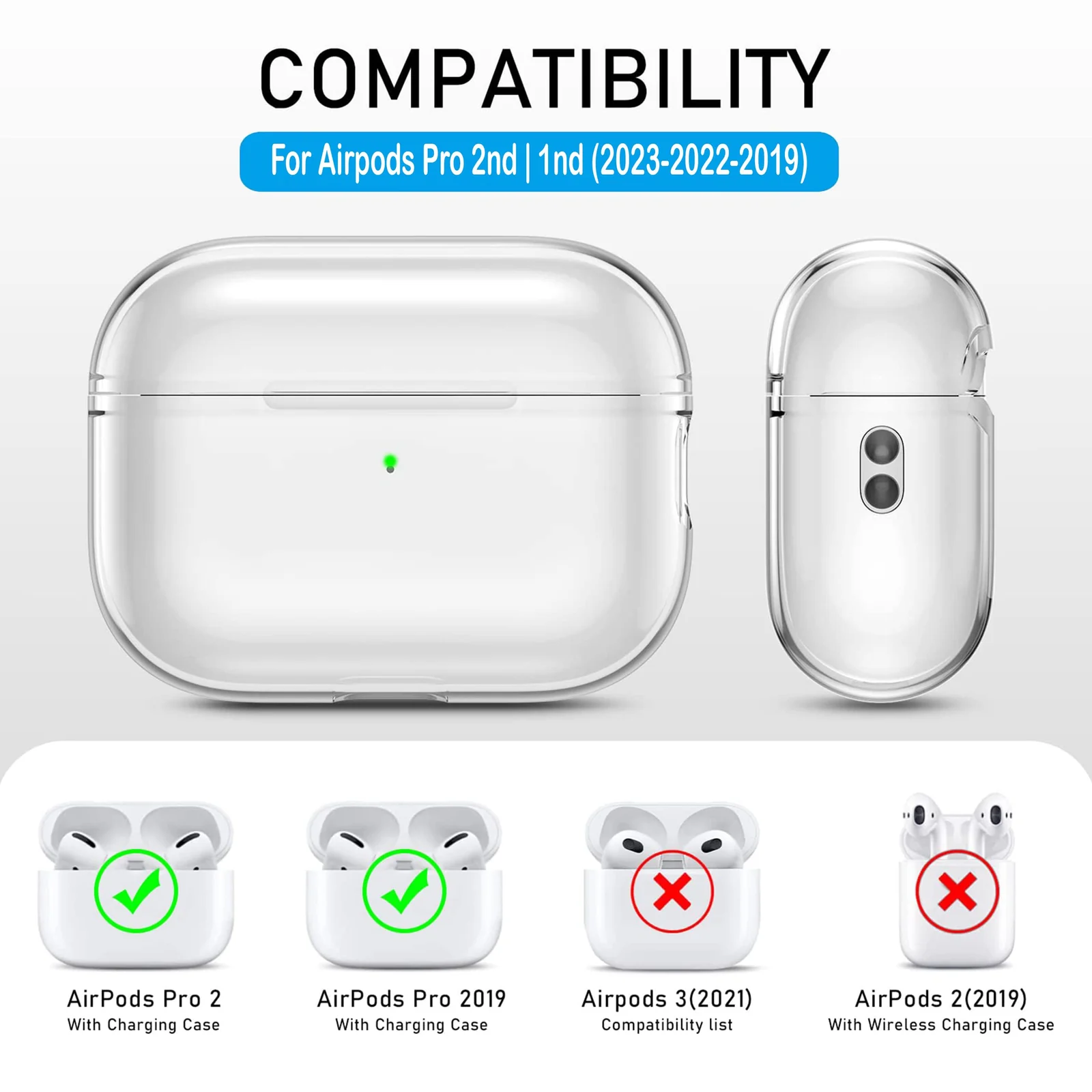 DL3 Mobilak AirPods Pro 2nd/1st Generation Case Soft TPU Protective Cover [Front LED Visible][Anti-Yellowing], TPC Protective Case With Lanyard, Case For AirPod Pro 2/1, Wireless Charging - Clear