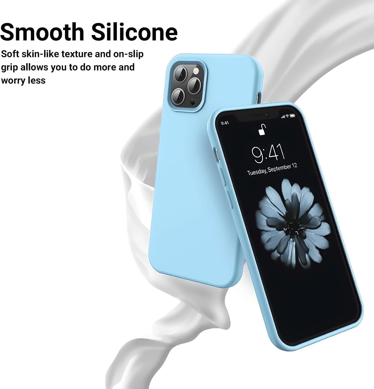 DL3 Mobilak Liquid Silicone Case for iPhone 12 Pro Max (6.7 Inch), Shock-absorbing protection, Scratch-resistant surface, Soft microfiber lining - Sky Blue .1